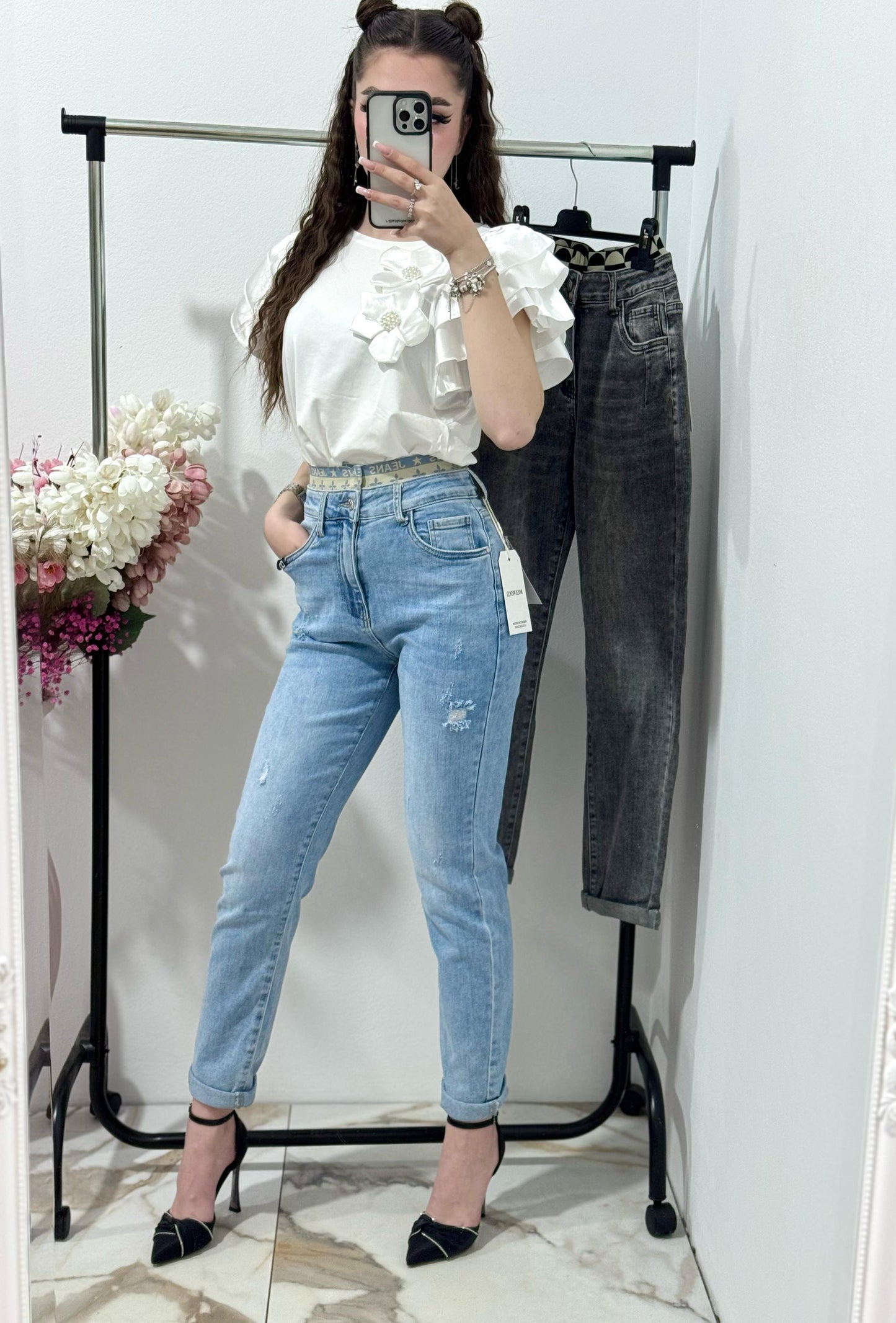 Blugi albaștri mom fit Anna