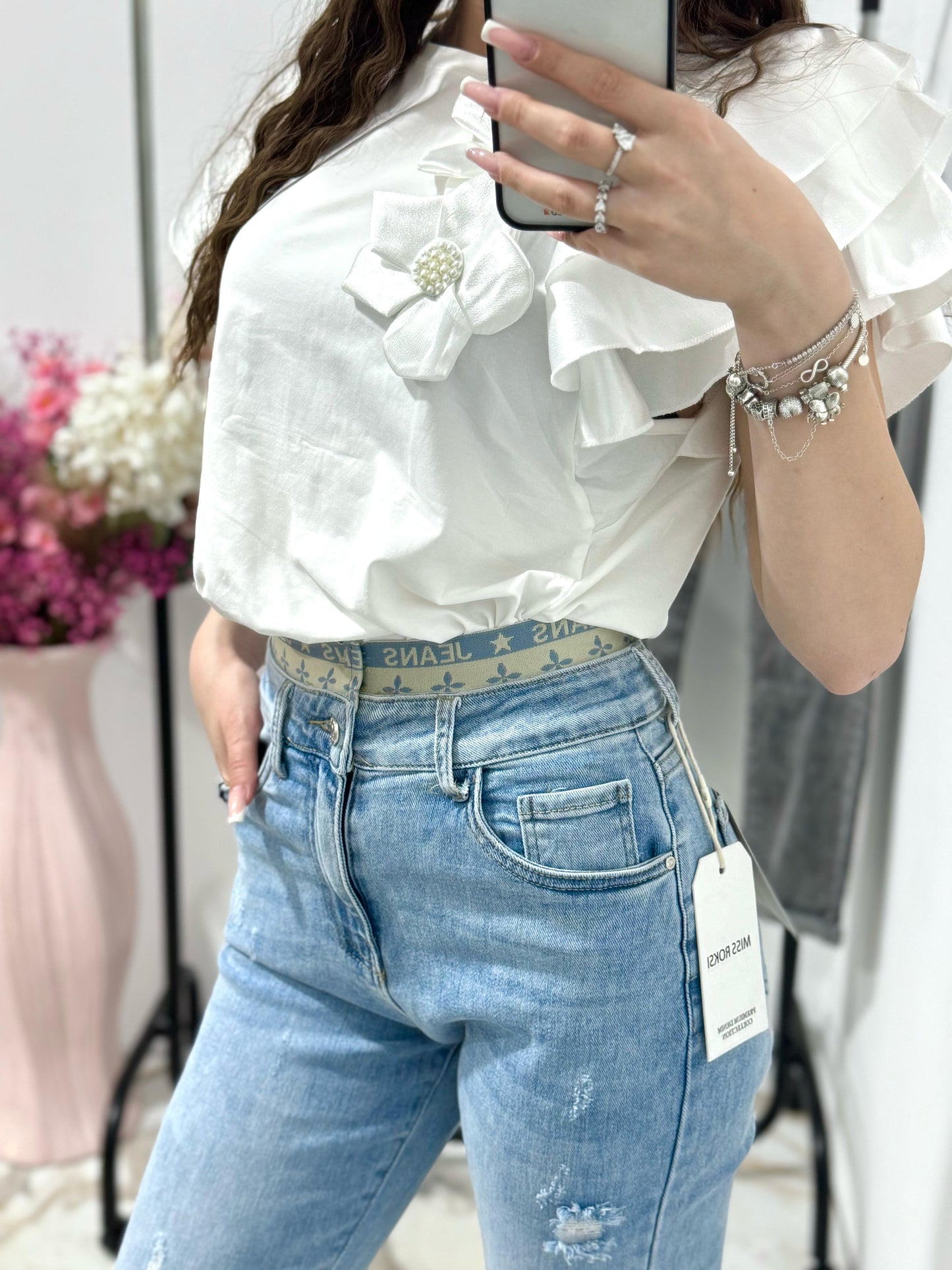 Blugi albaștri mom fit Anna