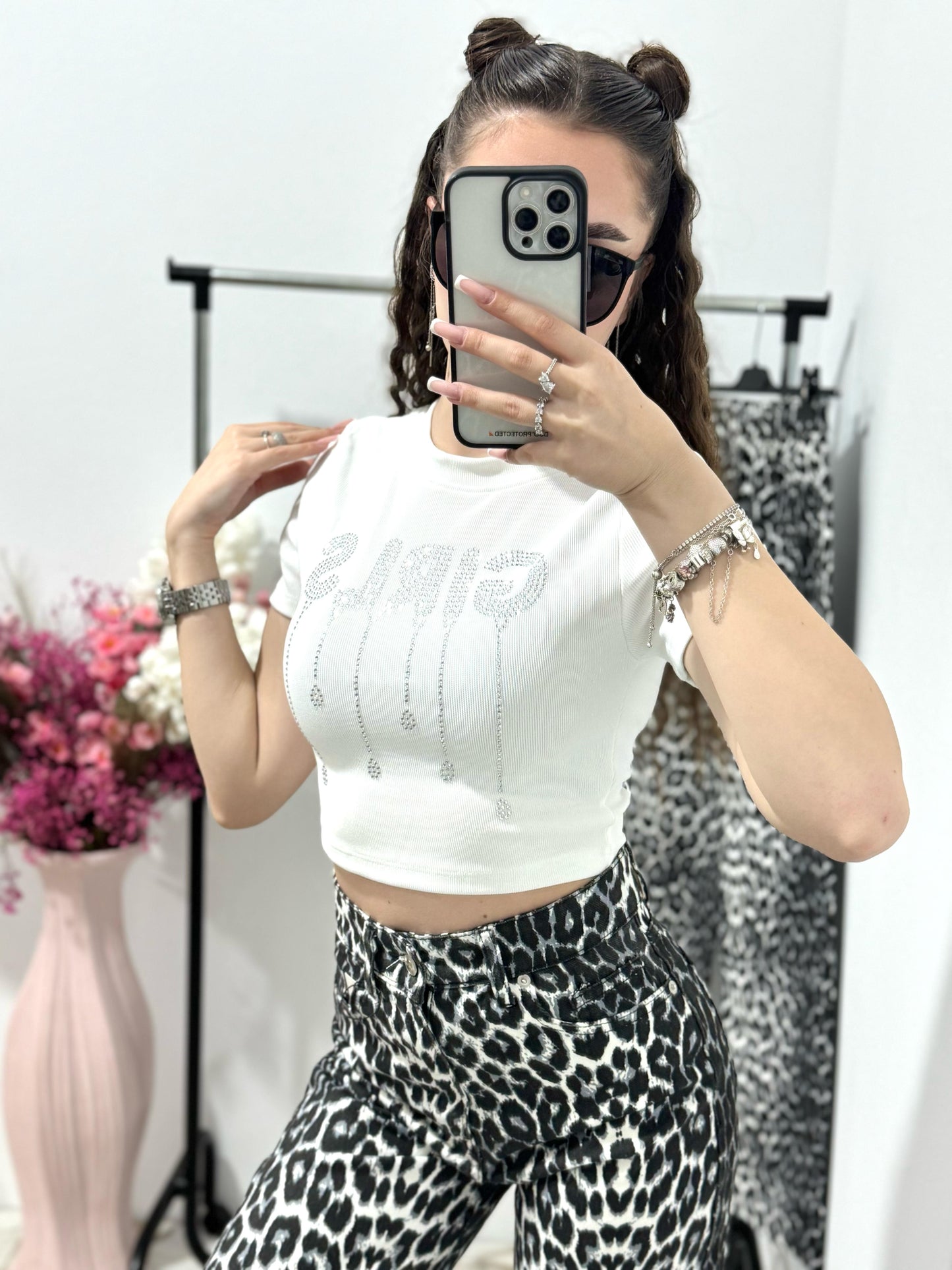 Tricou alb din tertra Girls