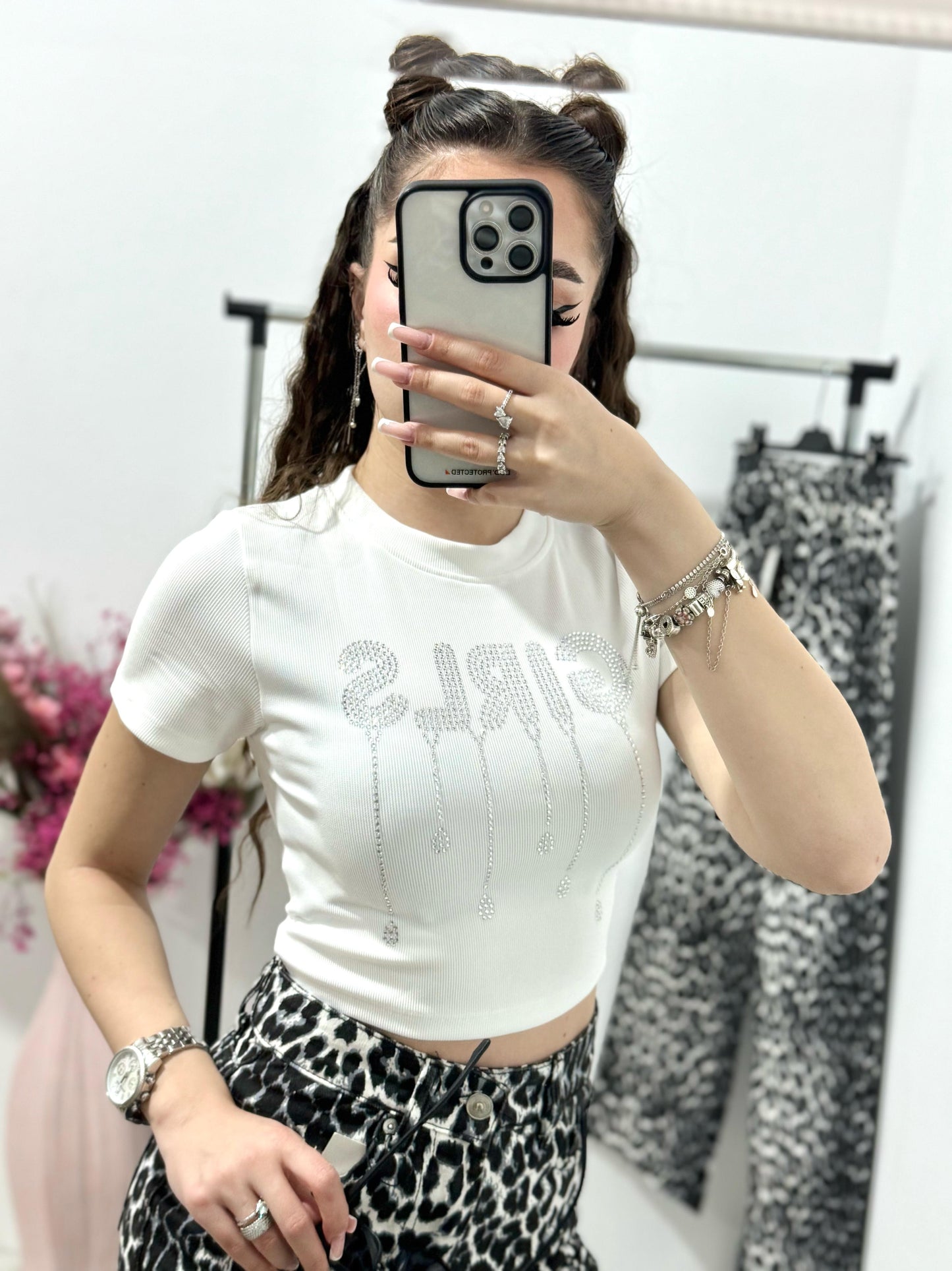 Tricou alb din tertra Girls