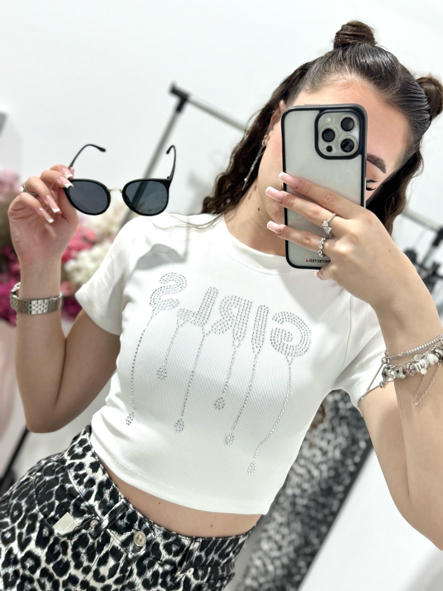 Tricou alb din tertra Girls