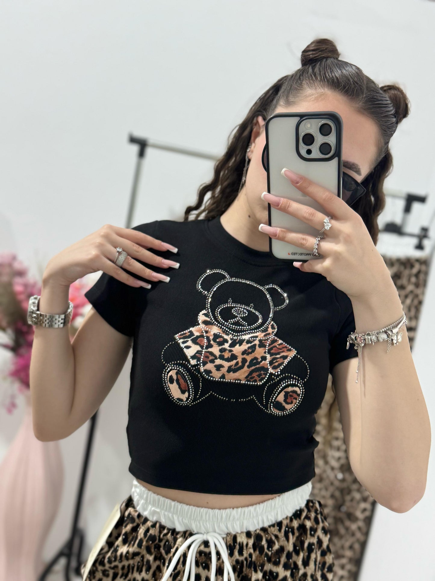 Tricou negru crop Teddy