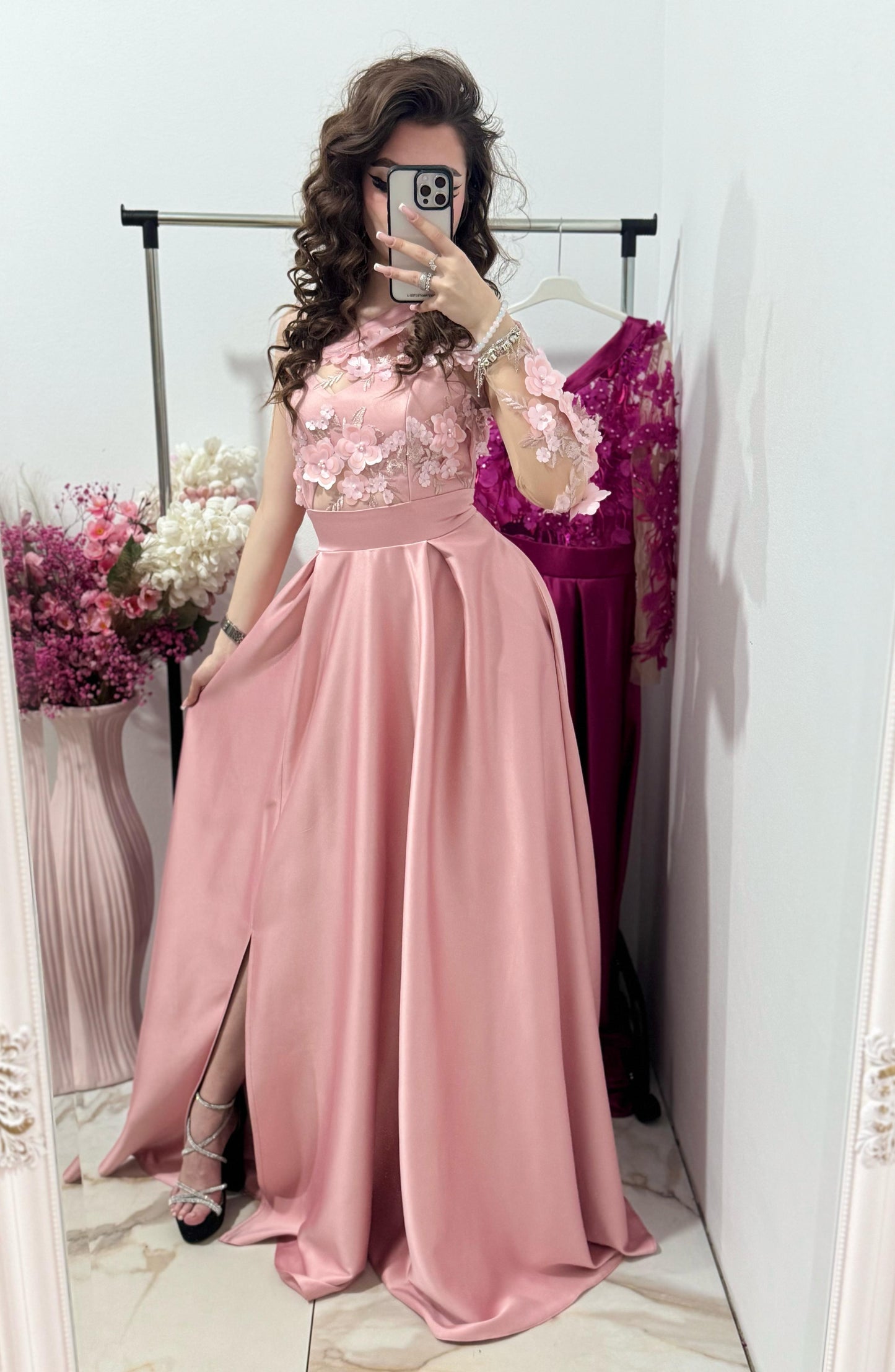 Rochie lunga din tafta piersica Elegance