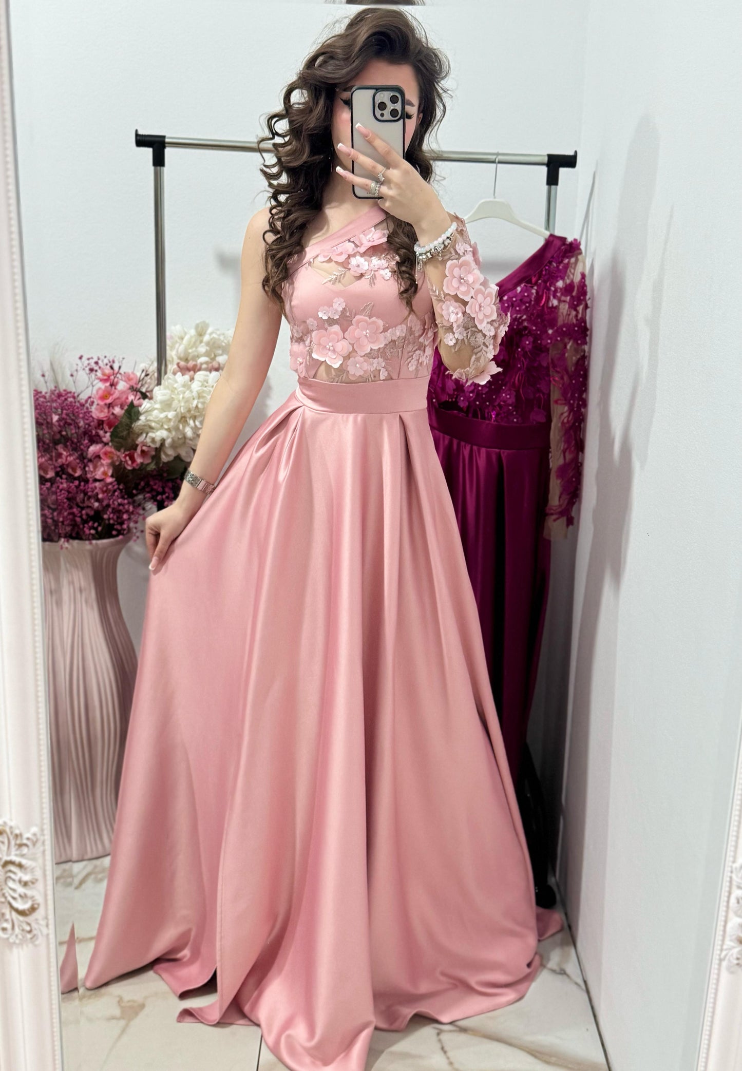 Rochie lunga din tafta piersica Elegance