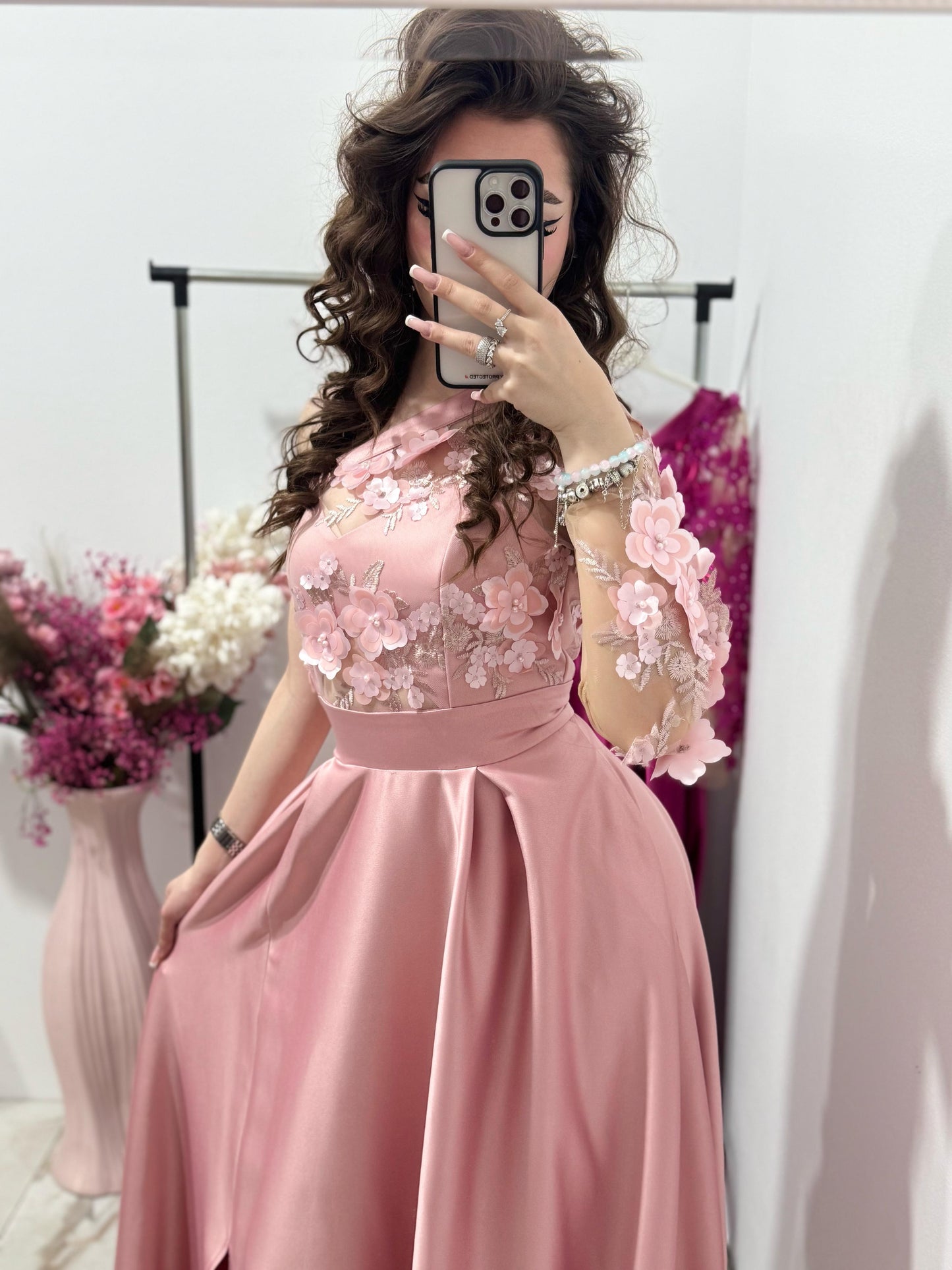 Rochie lunga din tafta piersica Elegance