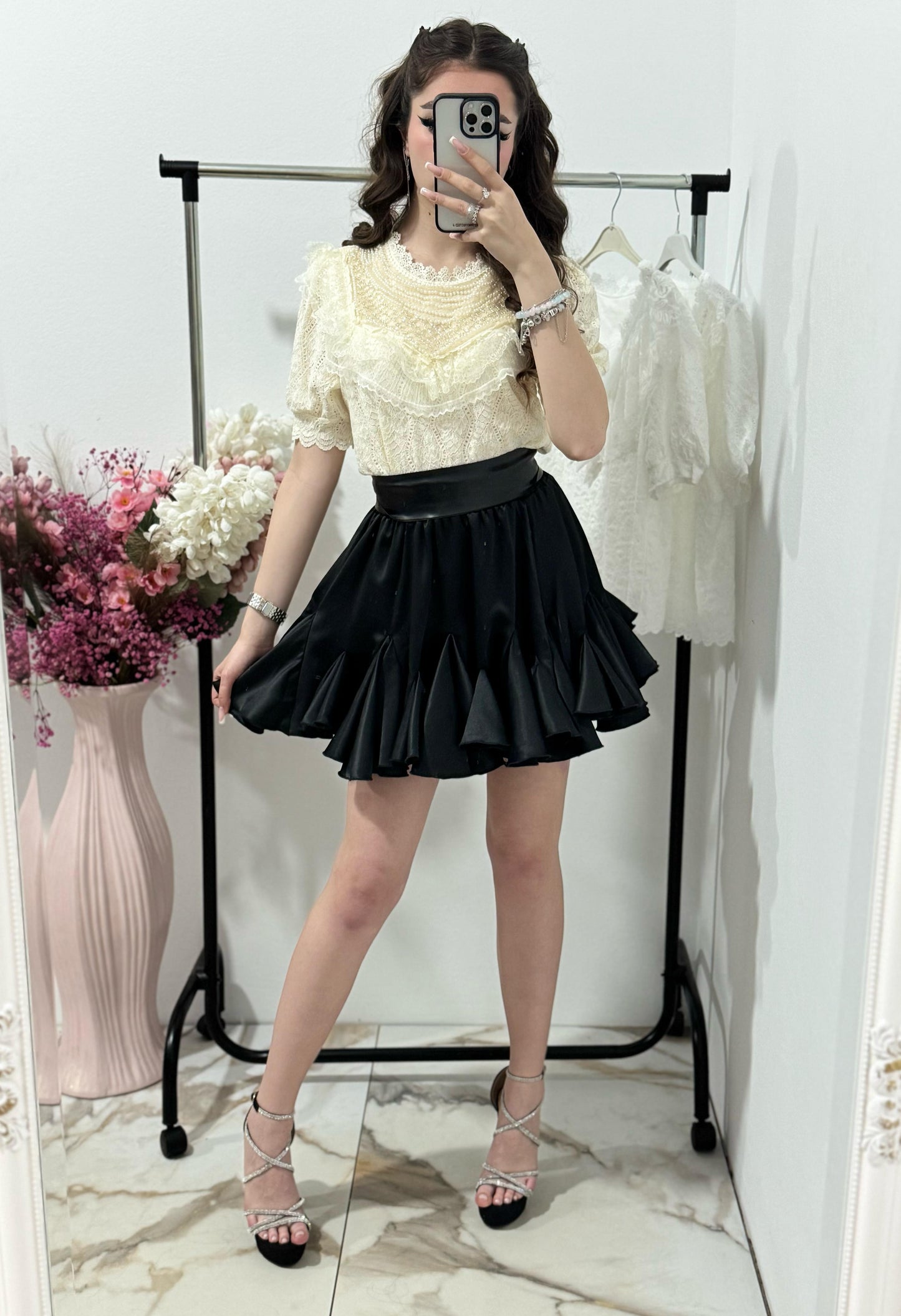 Bluza beige din dantela Natalie
