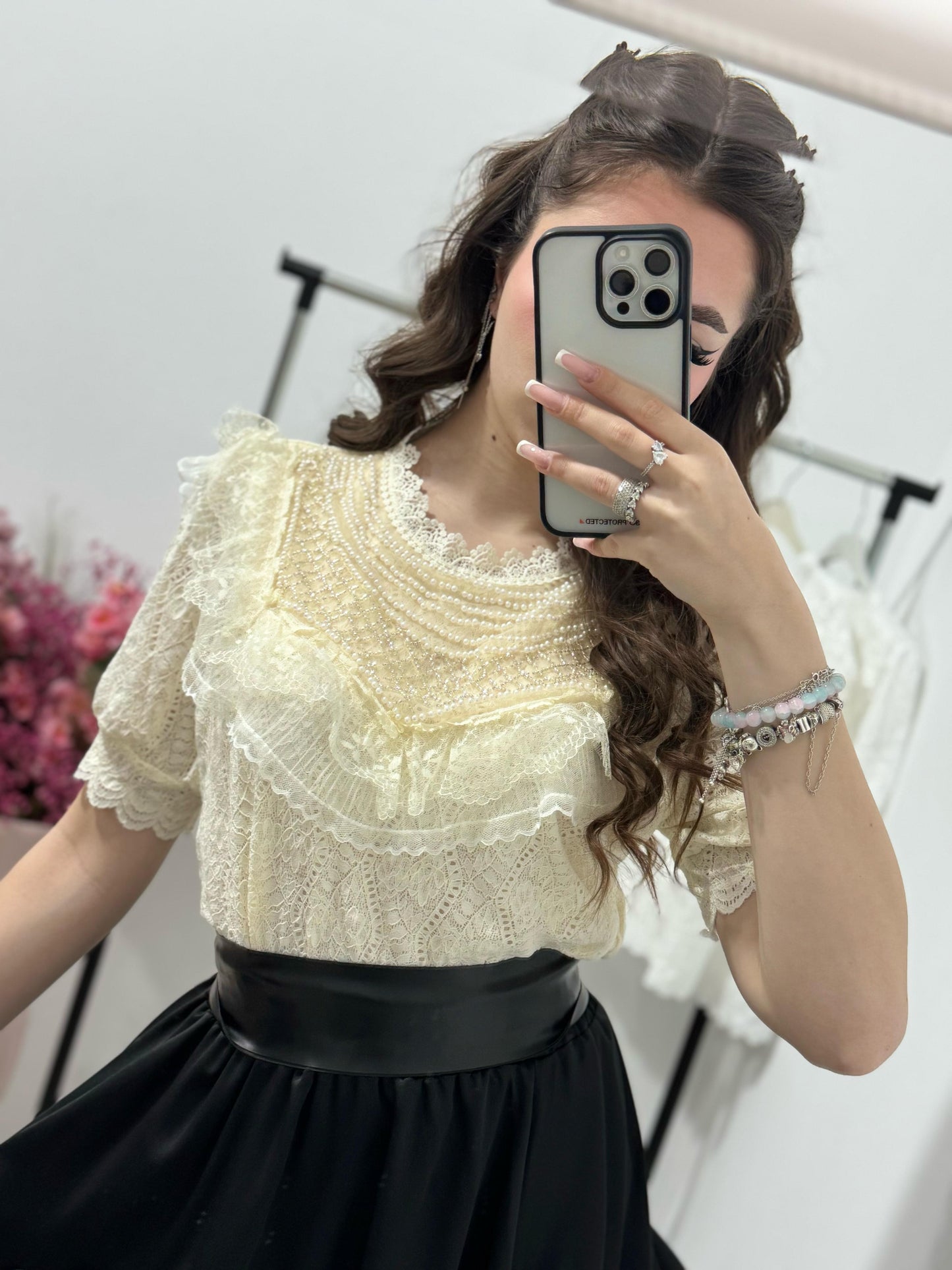 Bluza beige din dantela Natalie