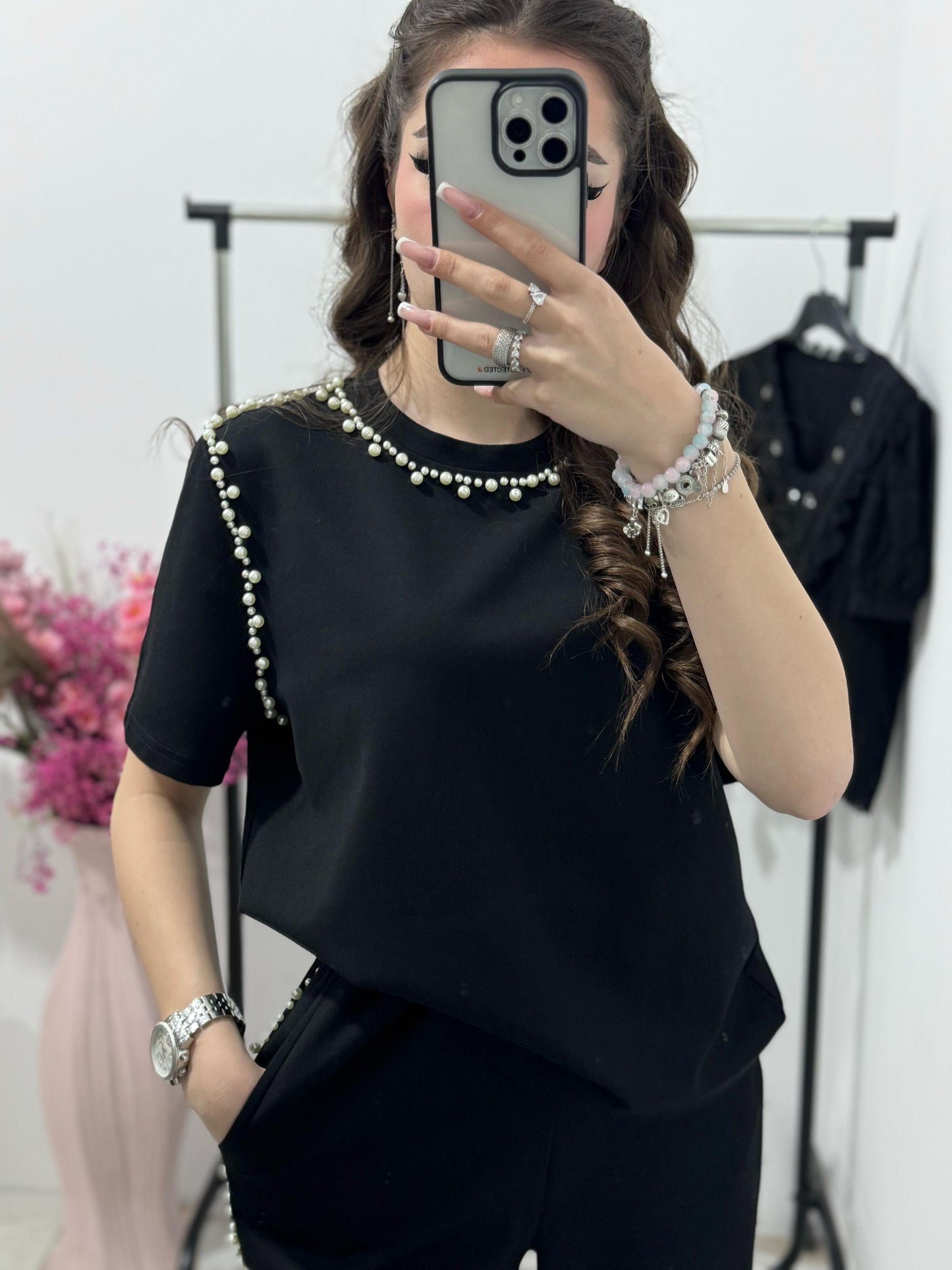 Compleu negru cu perle Iris