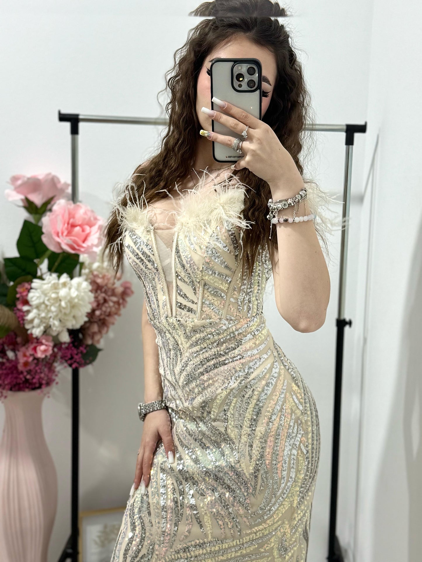 Rochie lunga din paiete gold Safira