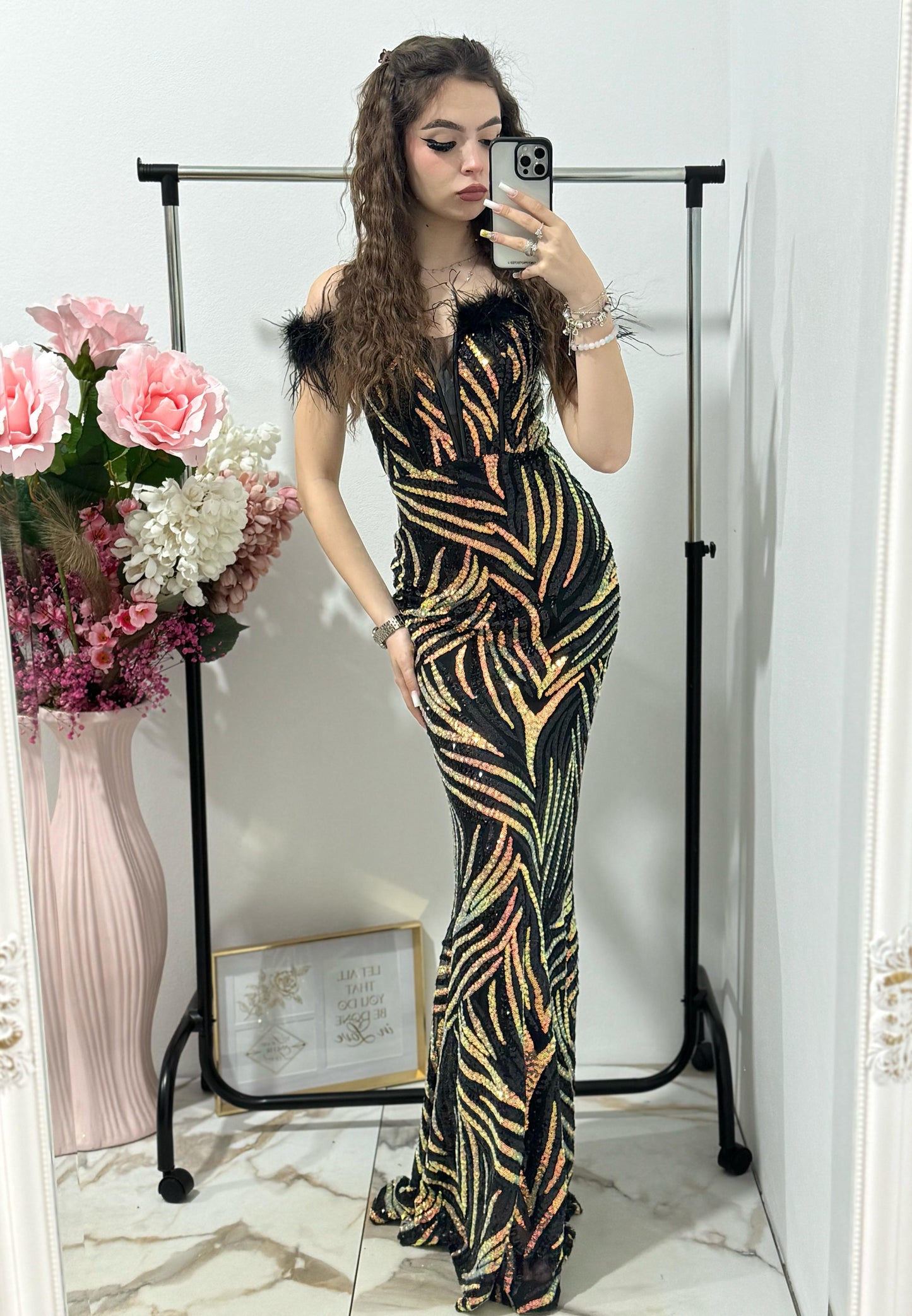 Rochie lunga eleganta din paiete neagra Arin