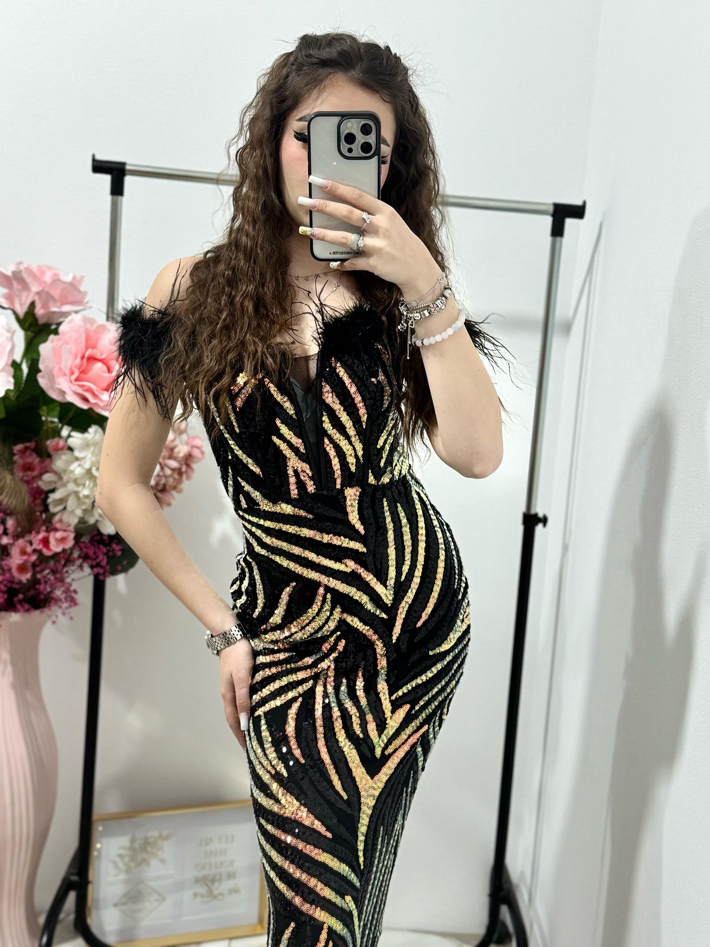 Rochie lunga eleganta din paiete neagra Arin