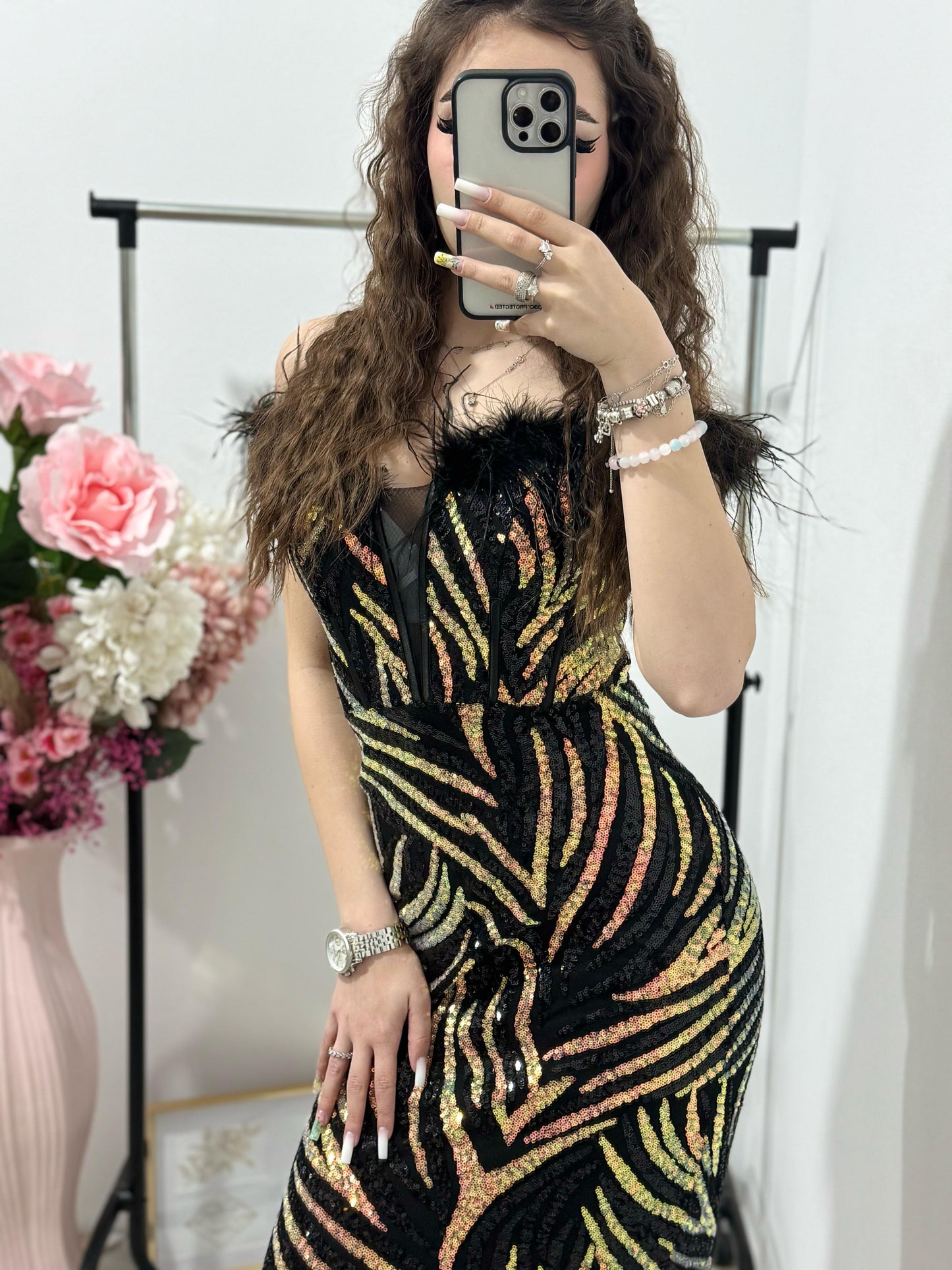 Rochie lunga eleganta din paiete neagra Arin
