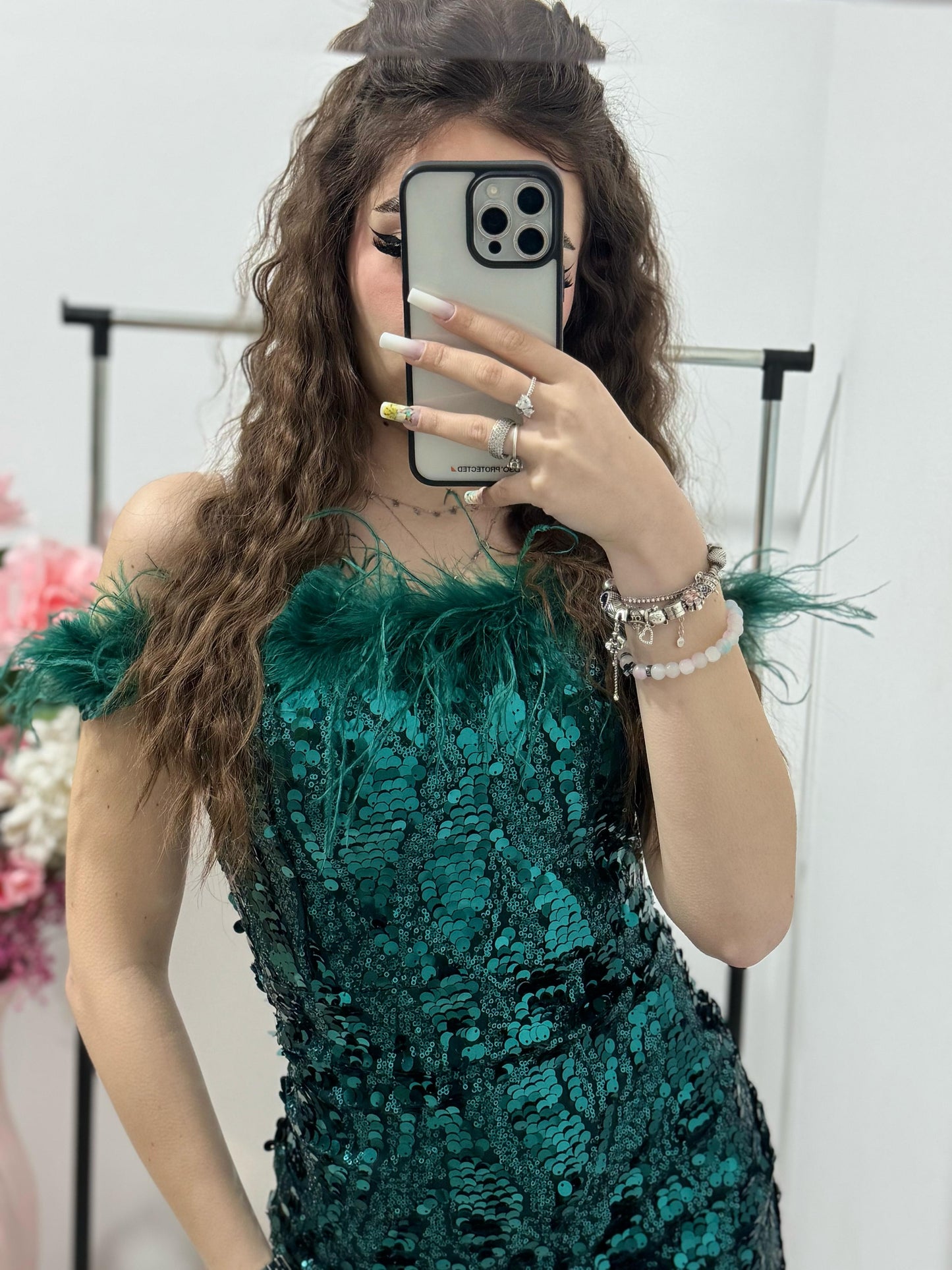 Rochie scurta din paiete verde Bianca
