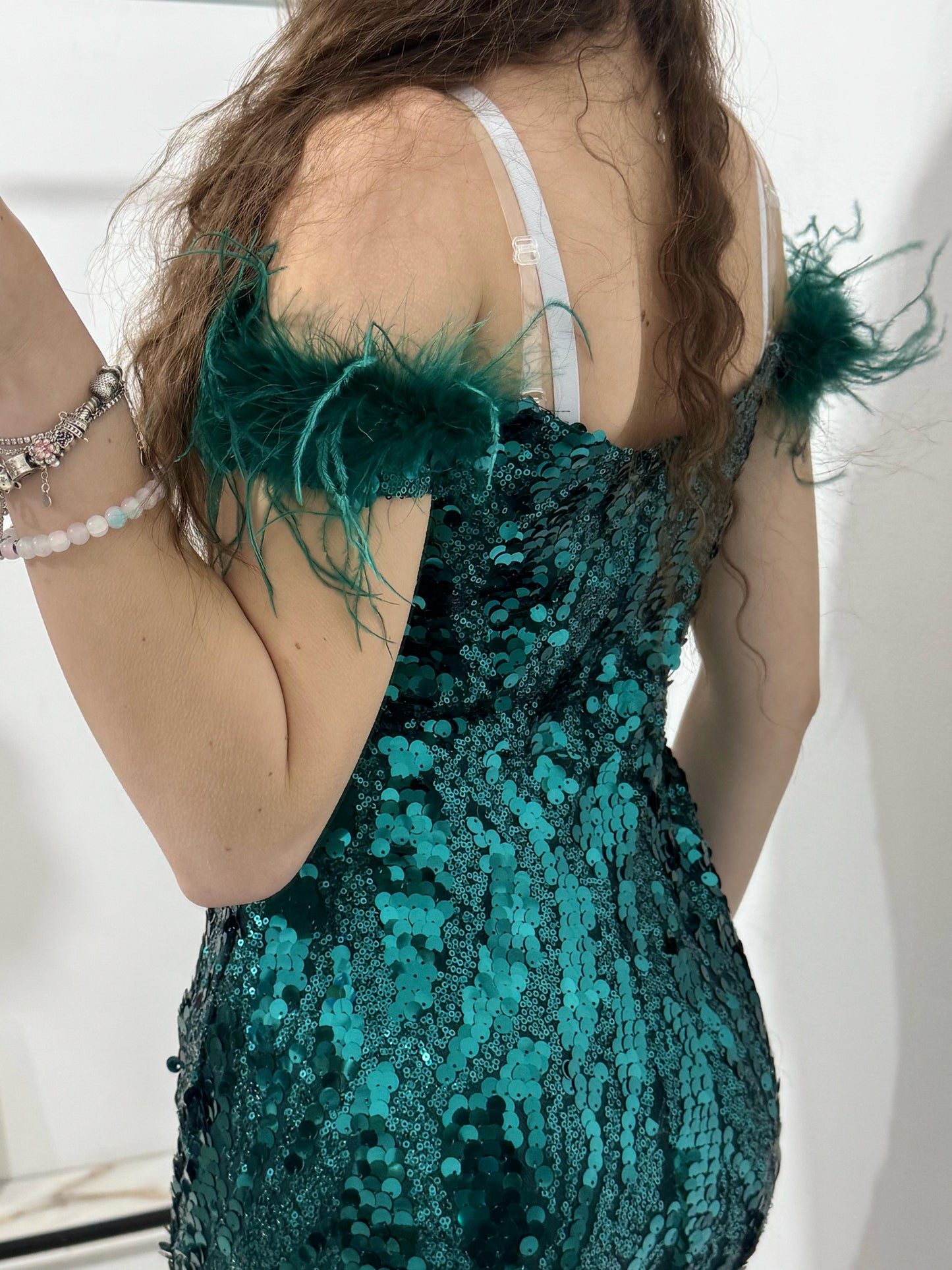 Rochie scurta din paiete verde Bianca