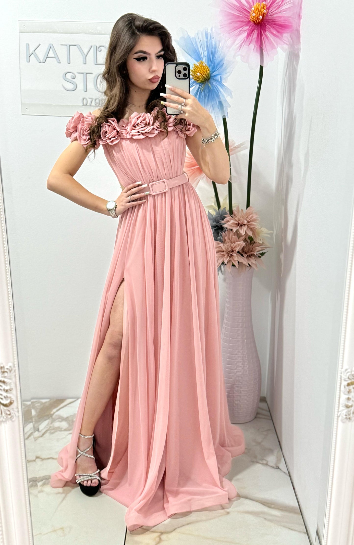 Rochie lunga roz-pudra Annais