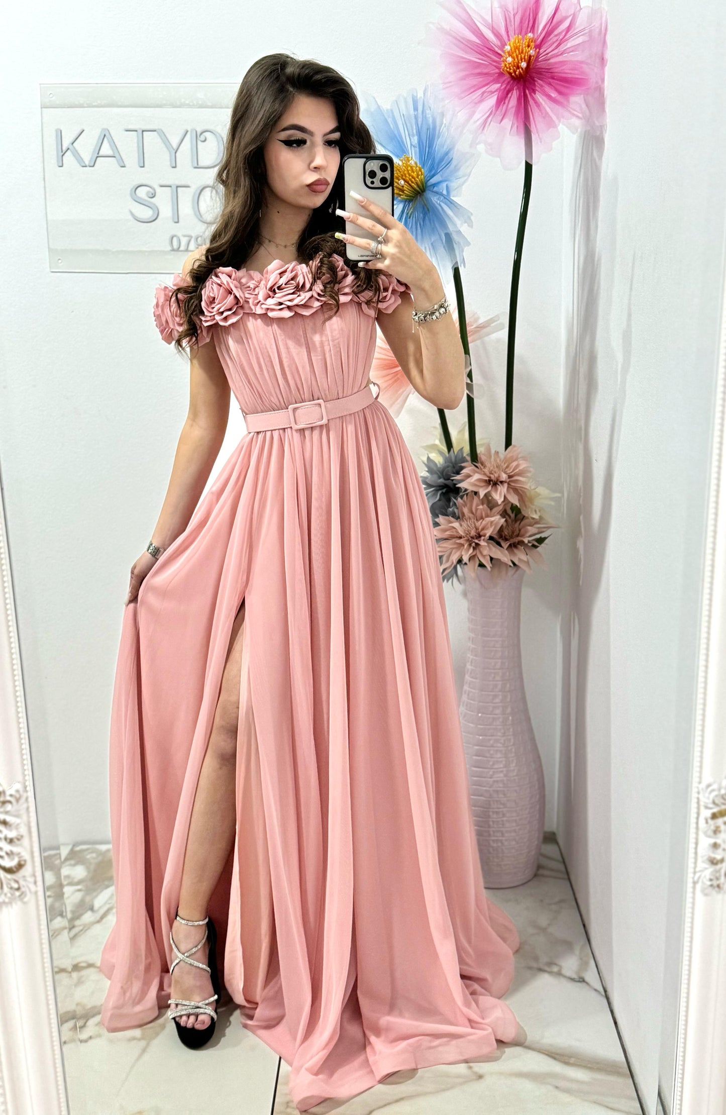 Rochie lunga roz-pudra Annais
