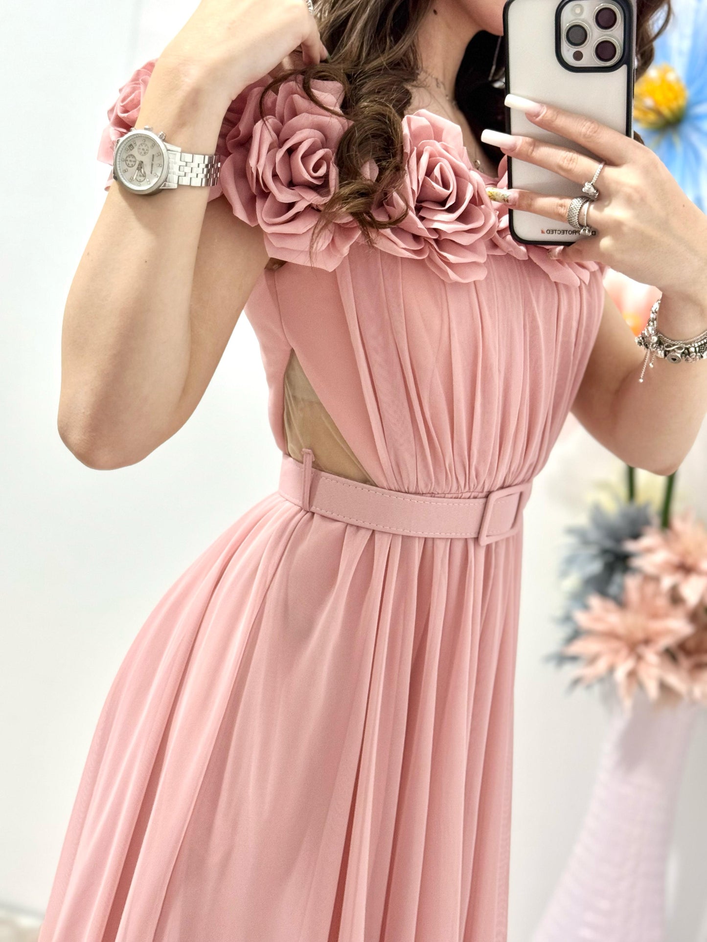 Rochie lunga roz-pudra Annais