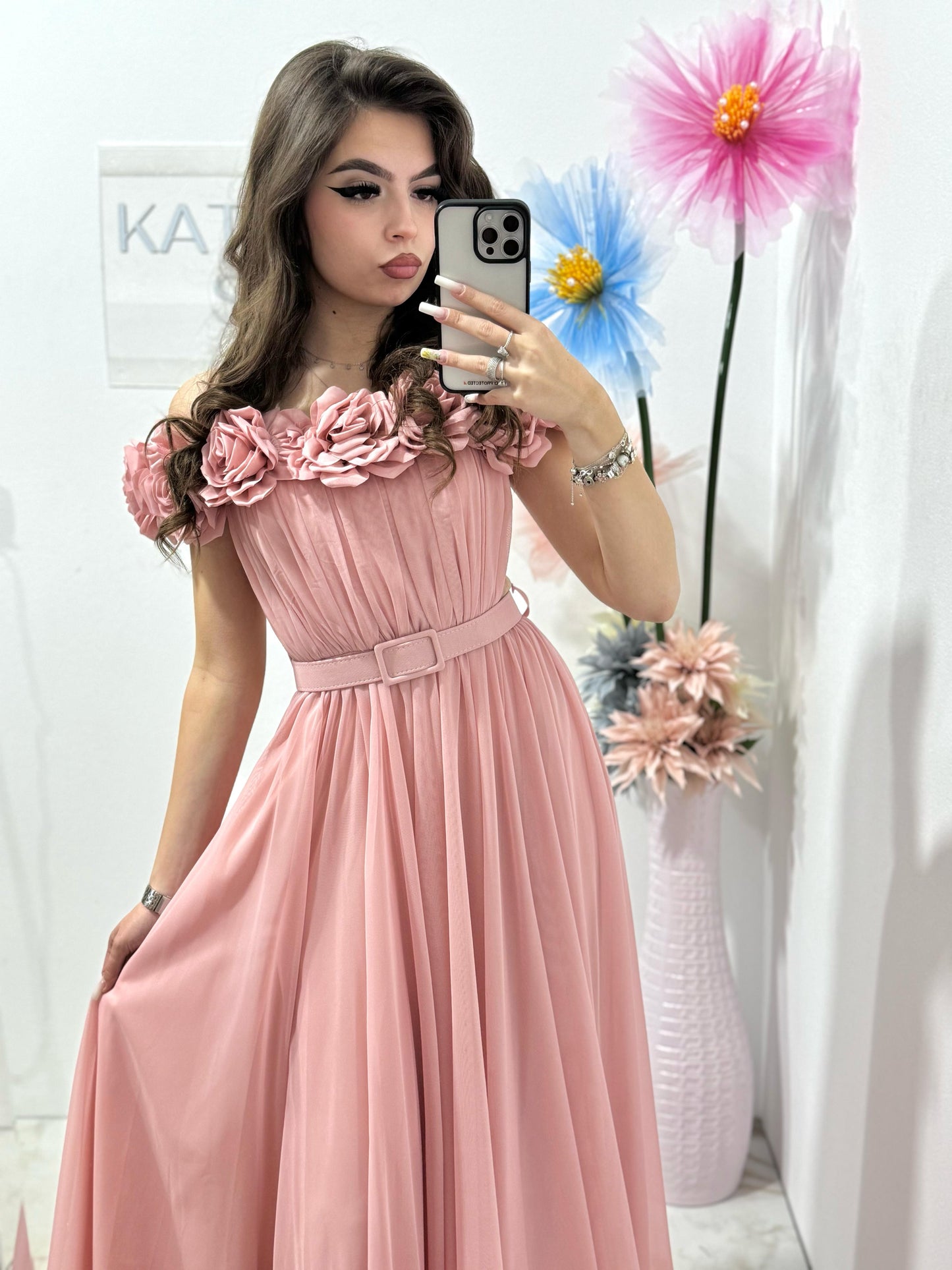 Rochie lunga roz-pudra Annais