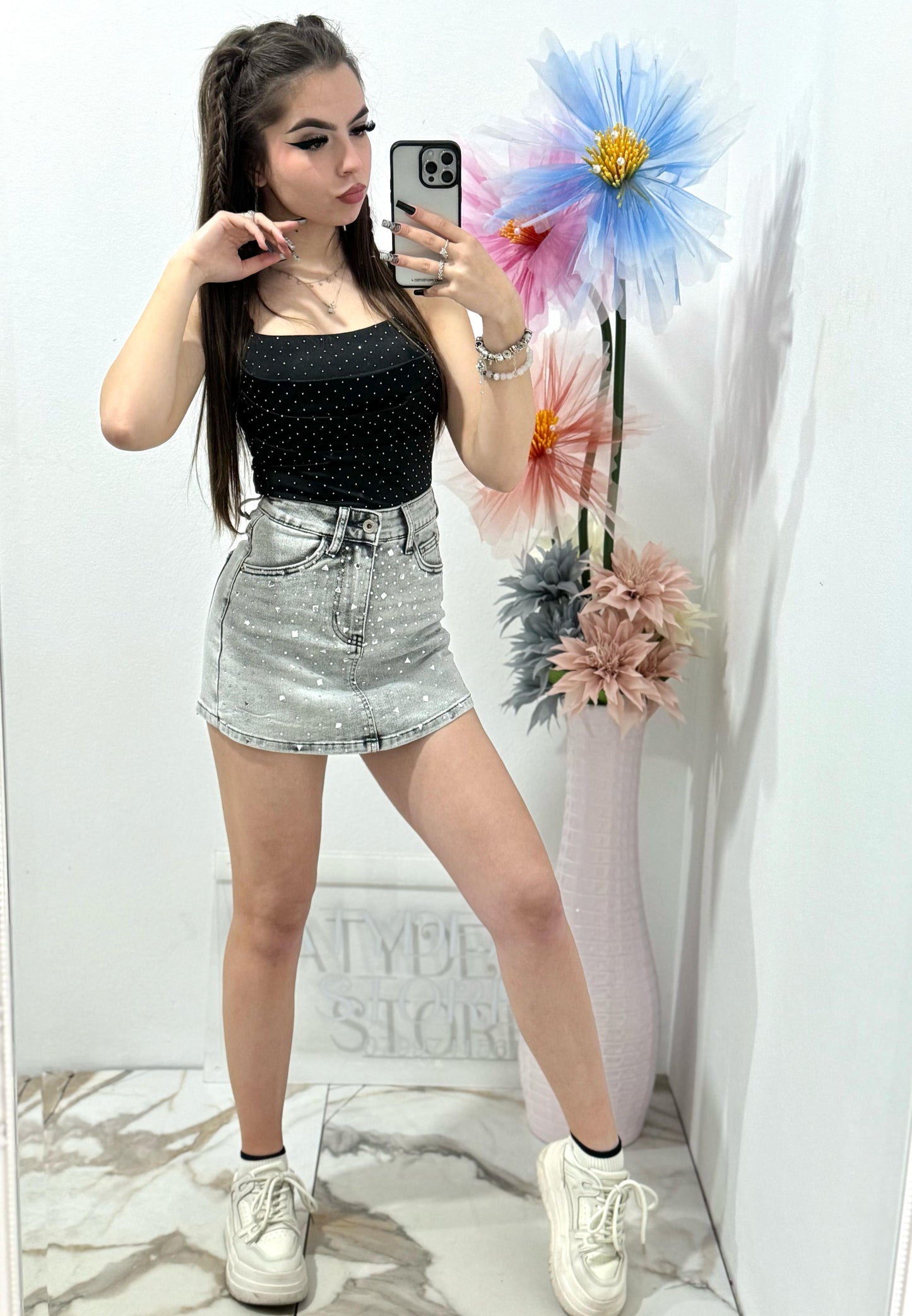 Fusta pantalon din denim gri