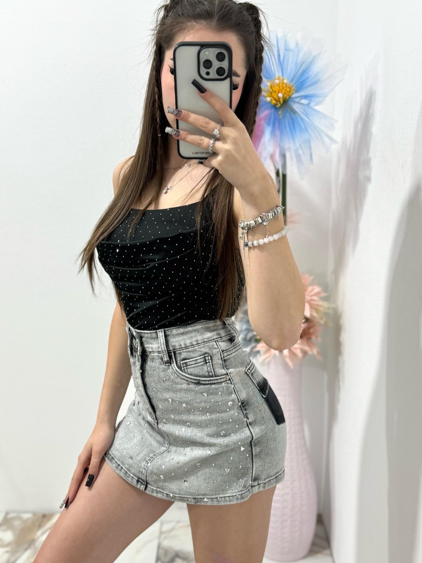 Fusta pantalon din denim gri