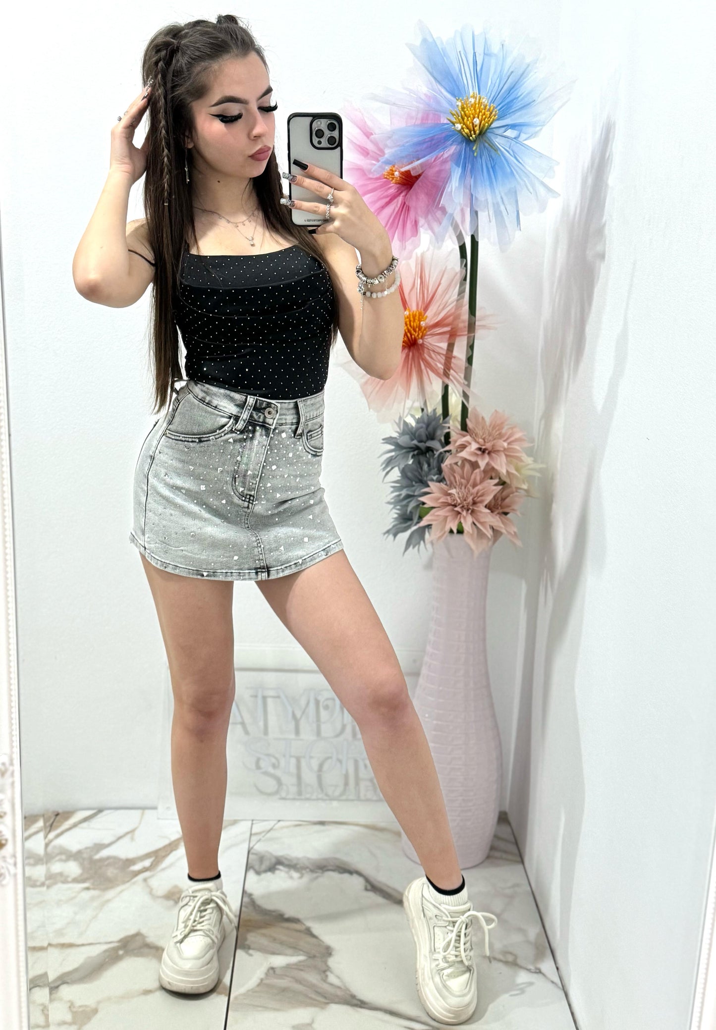 Fusta pantalon din denim gri