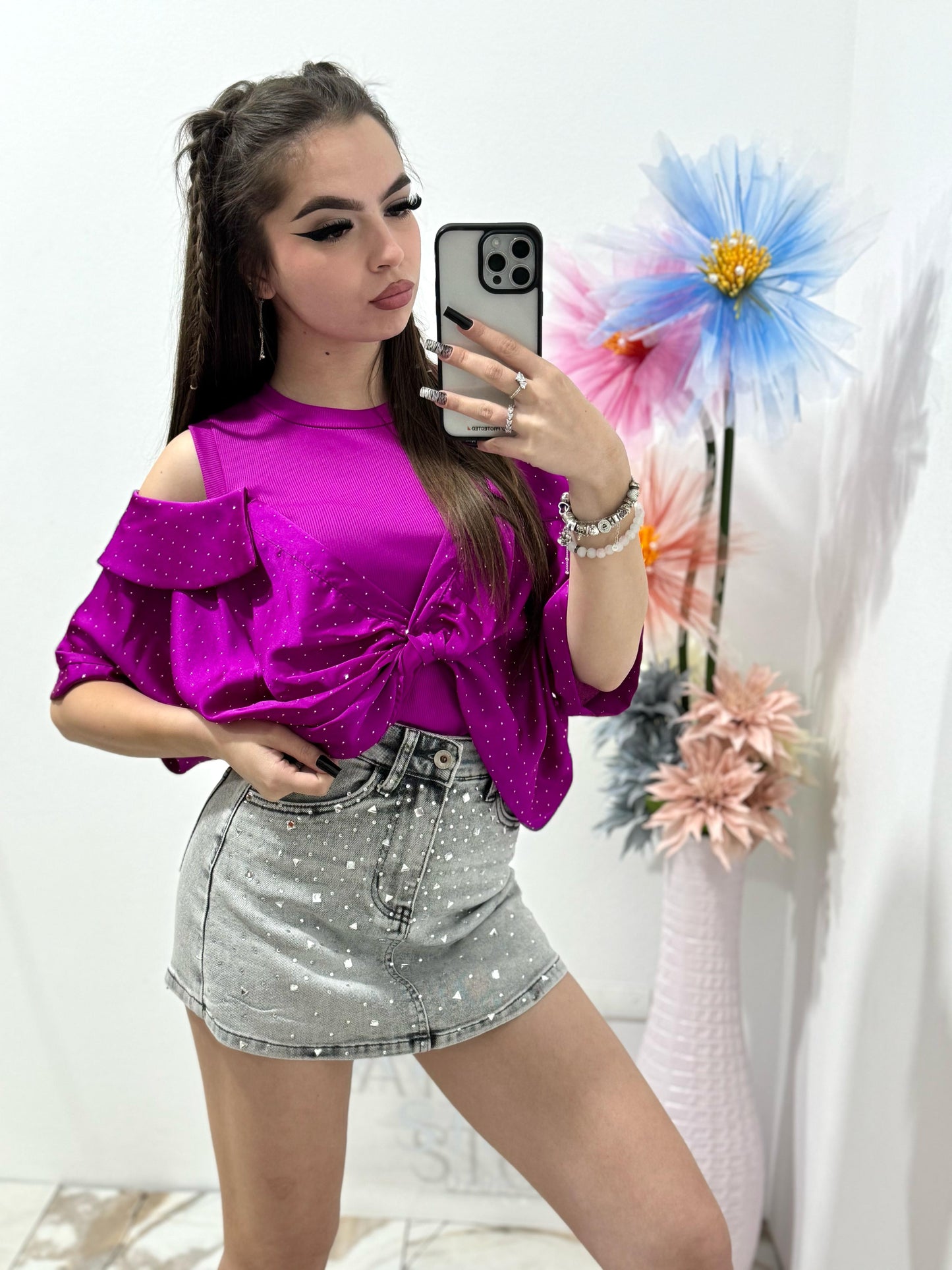 Fusta pantalon din denim gri