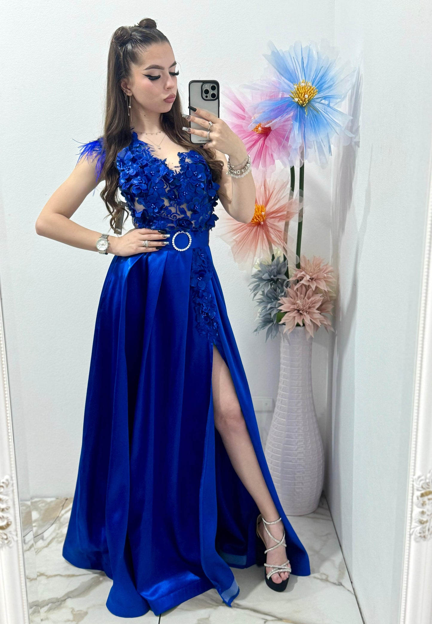 Rochie lunga din tafta albastra Gabrielle