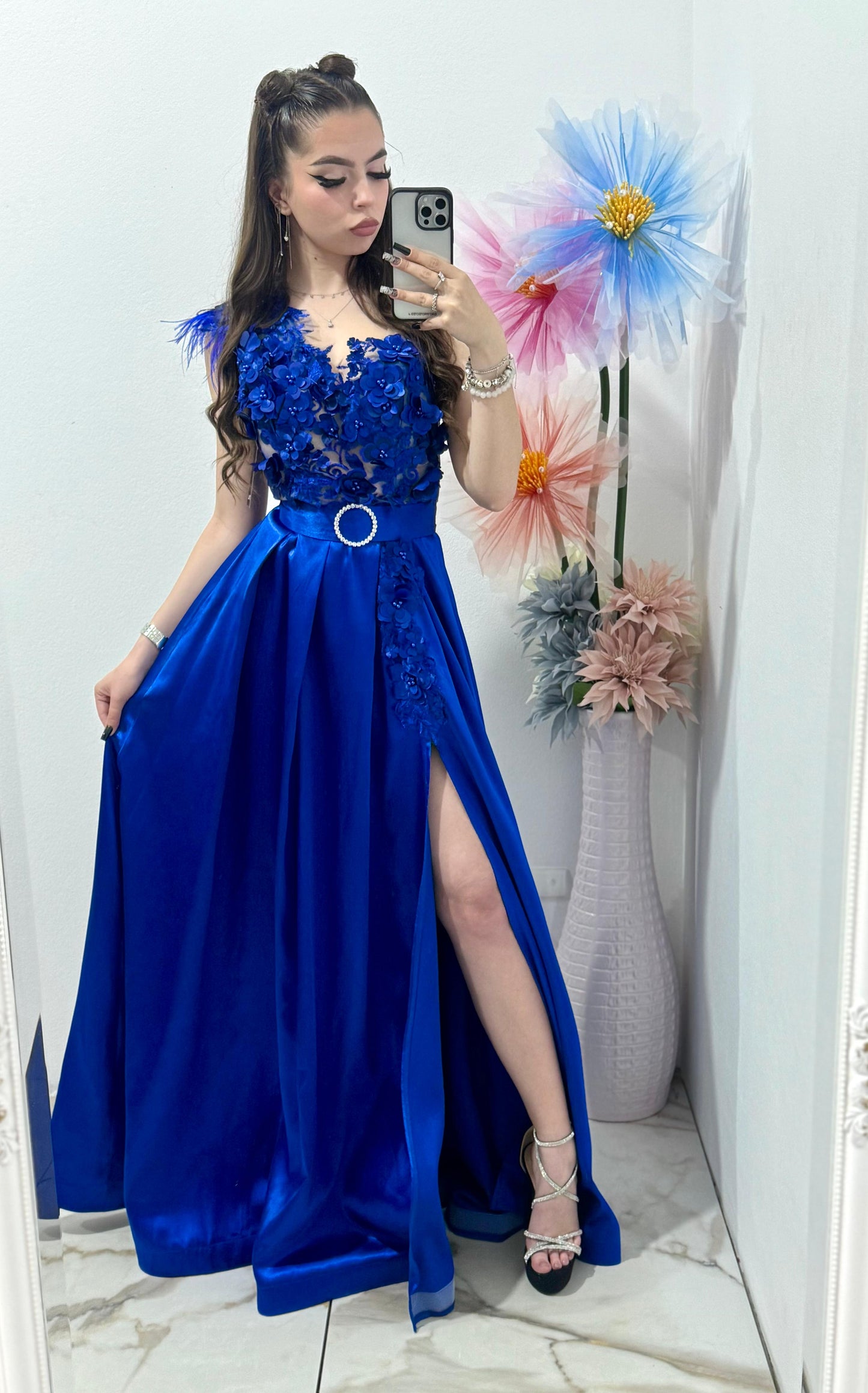 Rochie lunga din tafta albastra Gabrielle