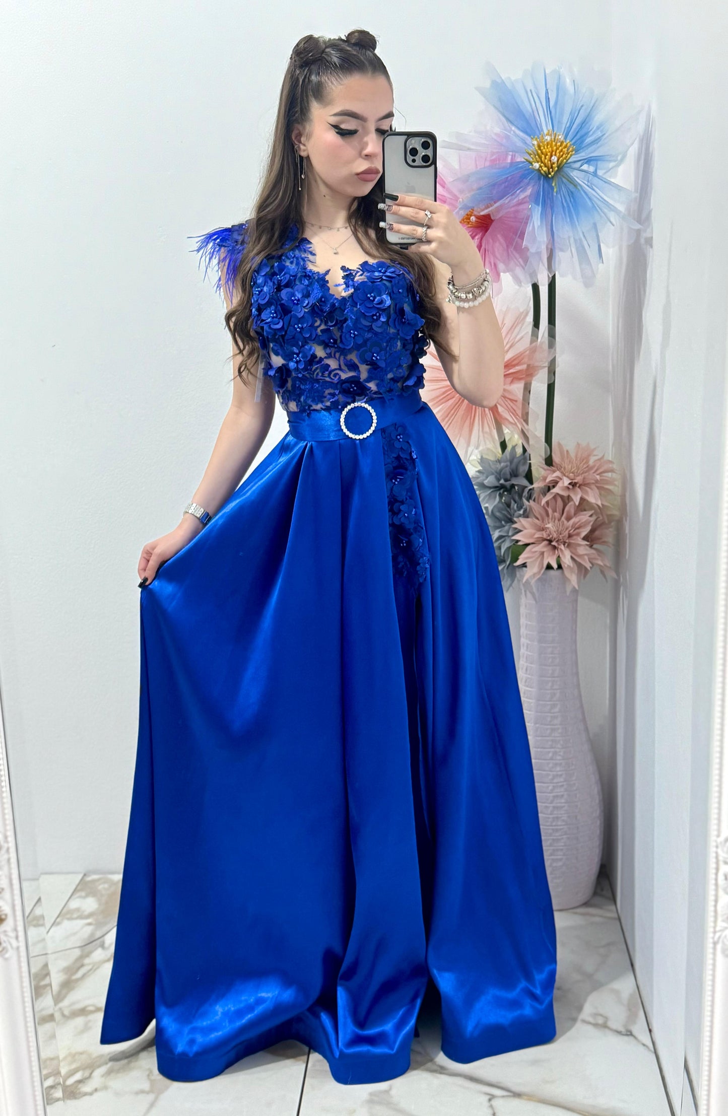 Rochie lunga din tafta albastra Gabrielle