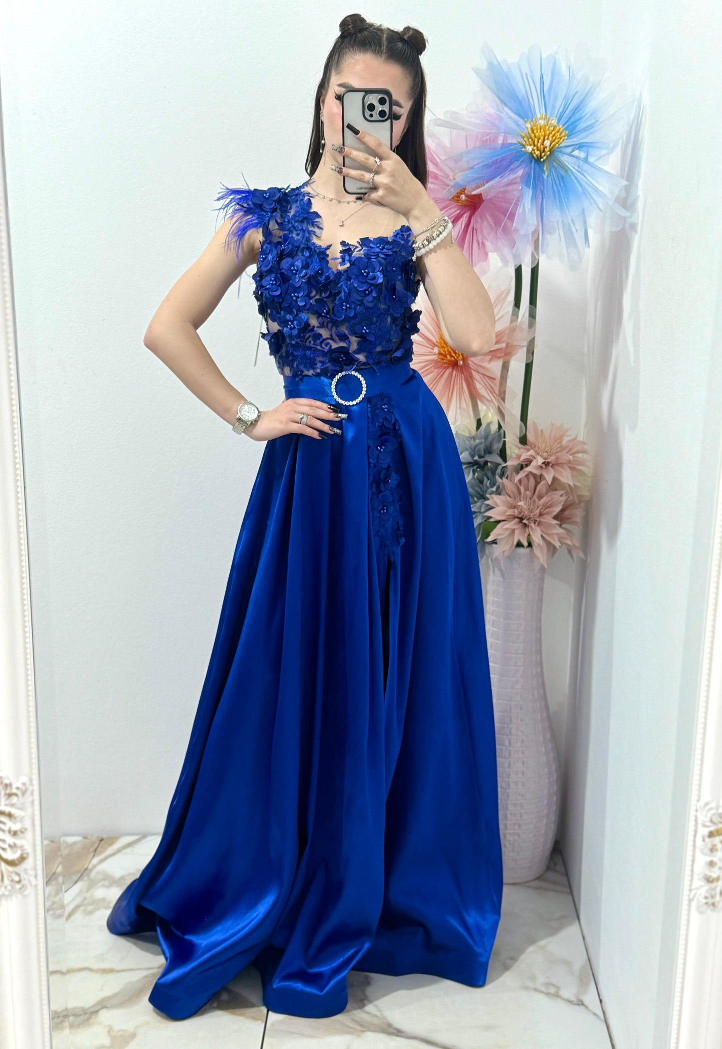 Rochie lunga din tafta albastra Gabrielle