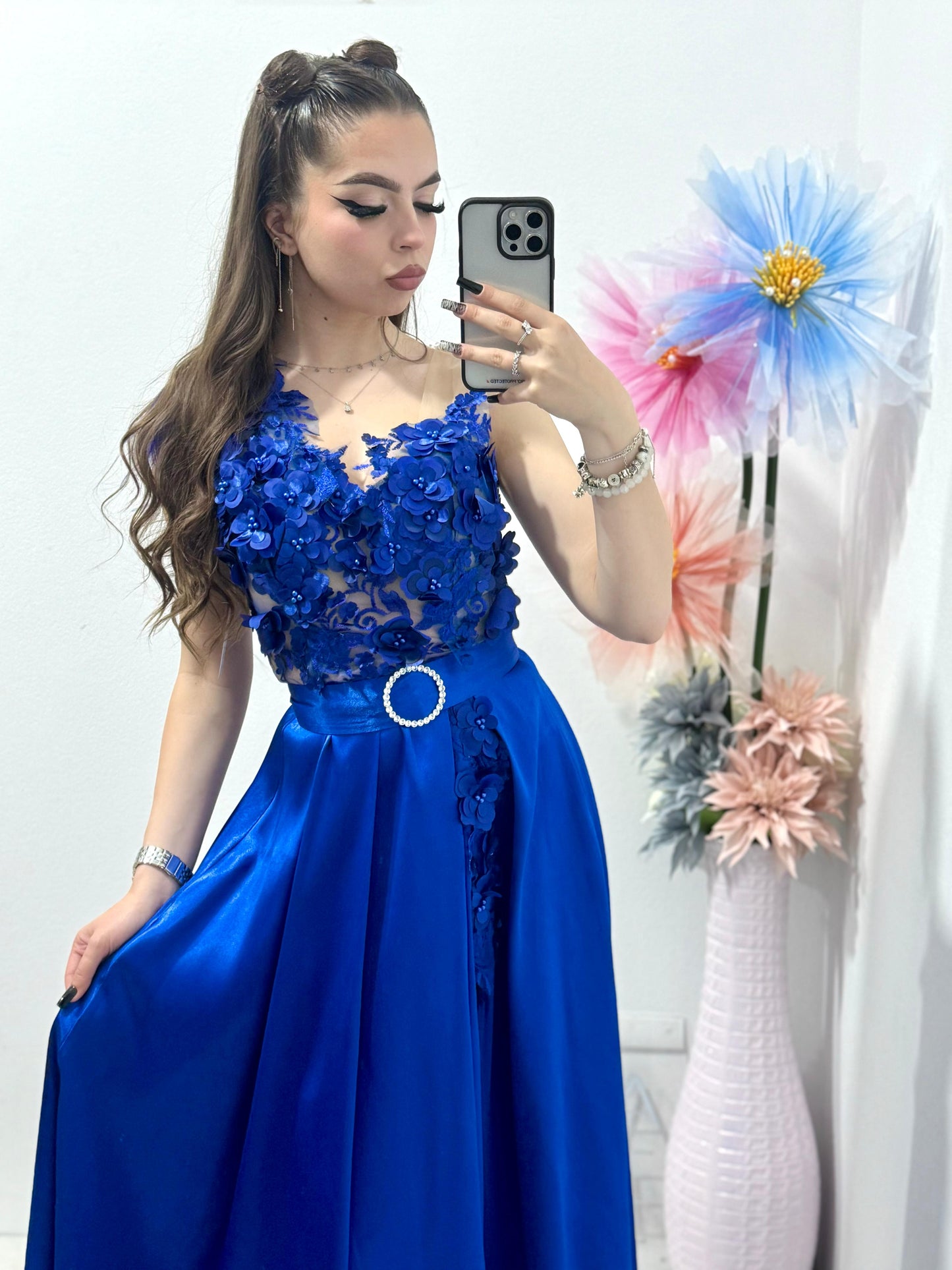 Rochie lunga din tafta albastra Gabrielle