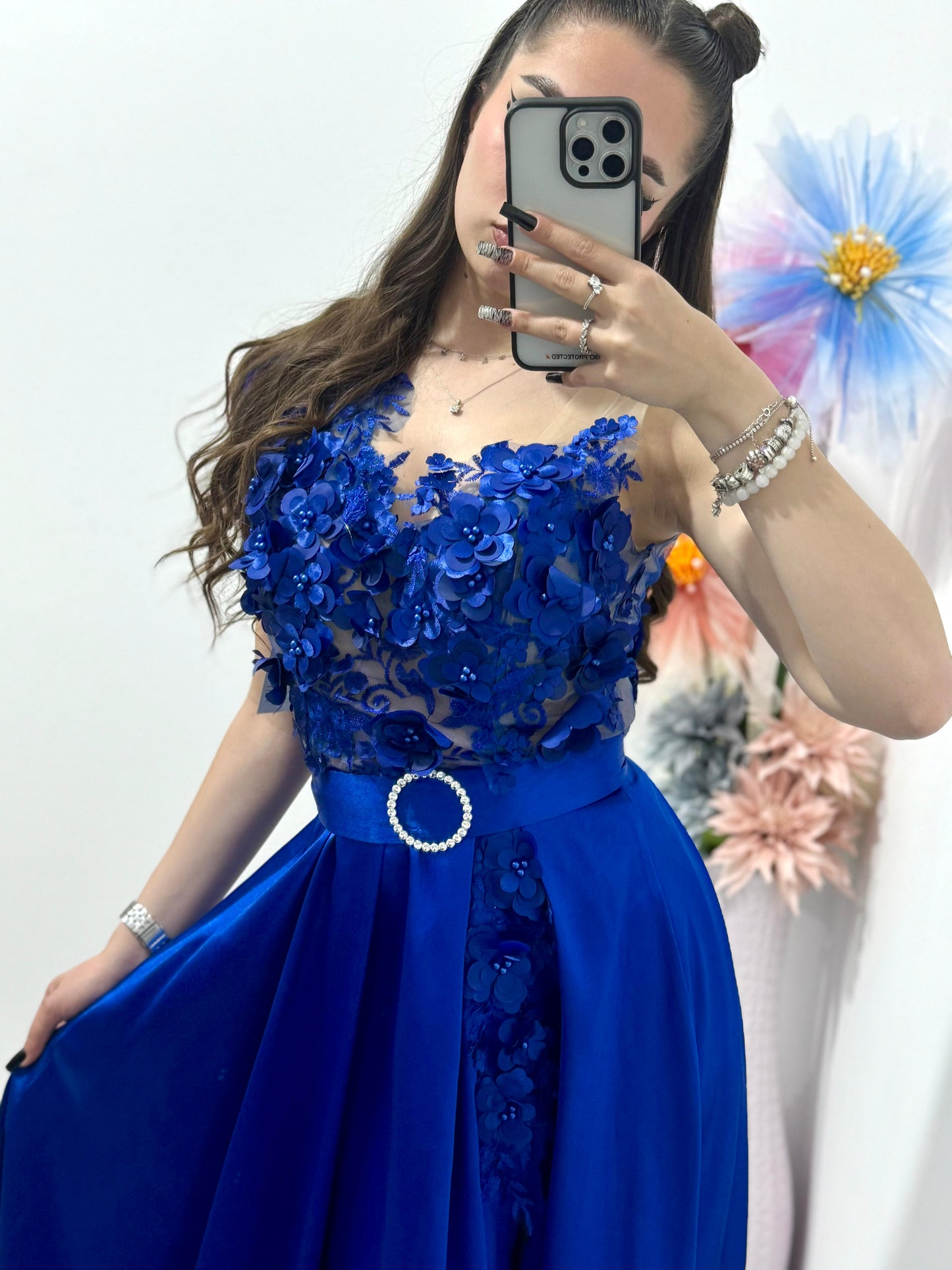 Rochie lunga din tafta albastra Gabrielle
