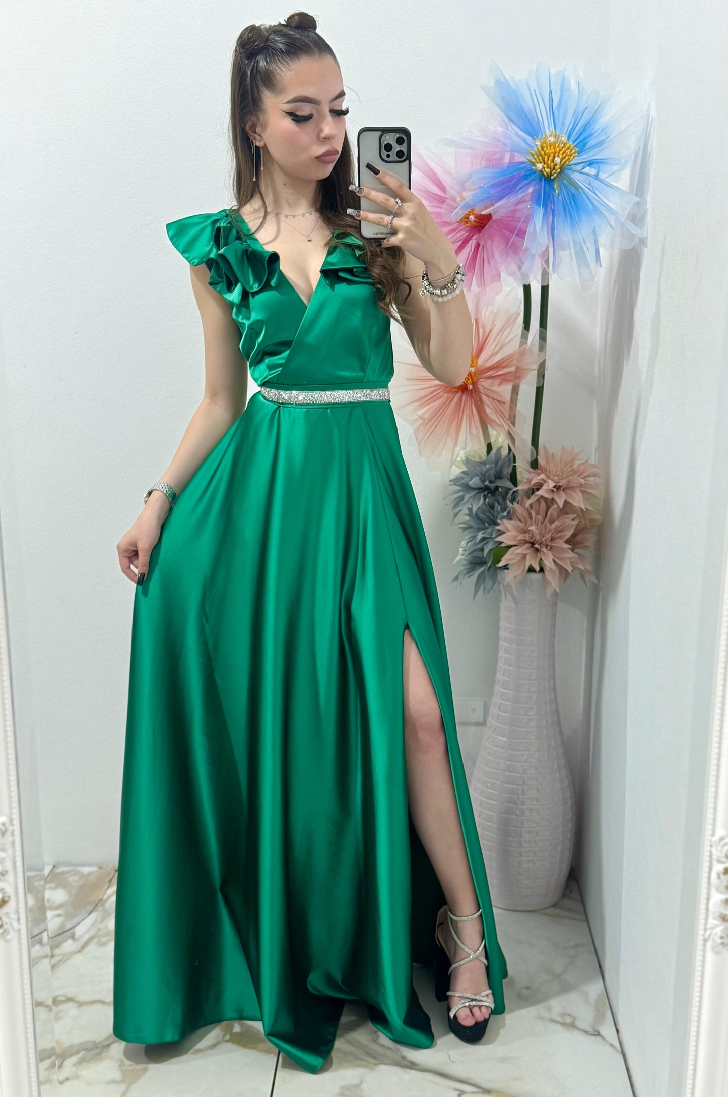 Rochie eleganta lunga asetat cu umeri accentuati Victoria