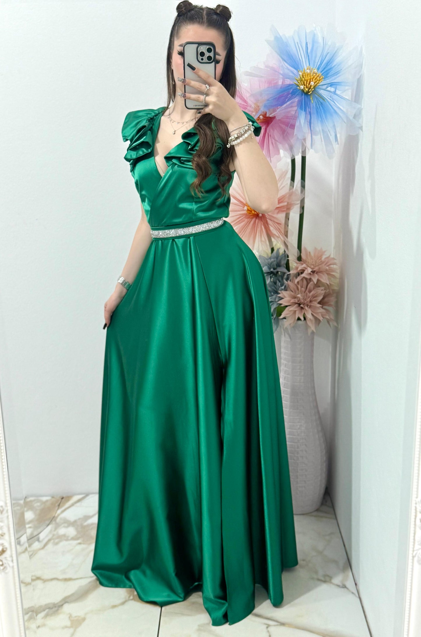 Rochie eleganta lunga asetat cu umeri accentuati Victoria