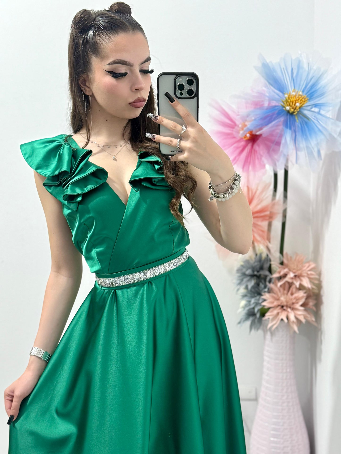 Rochie eleganta lunga asetat cu umeri accentuati Victoria