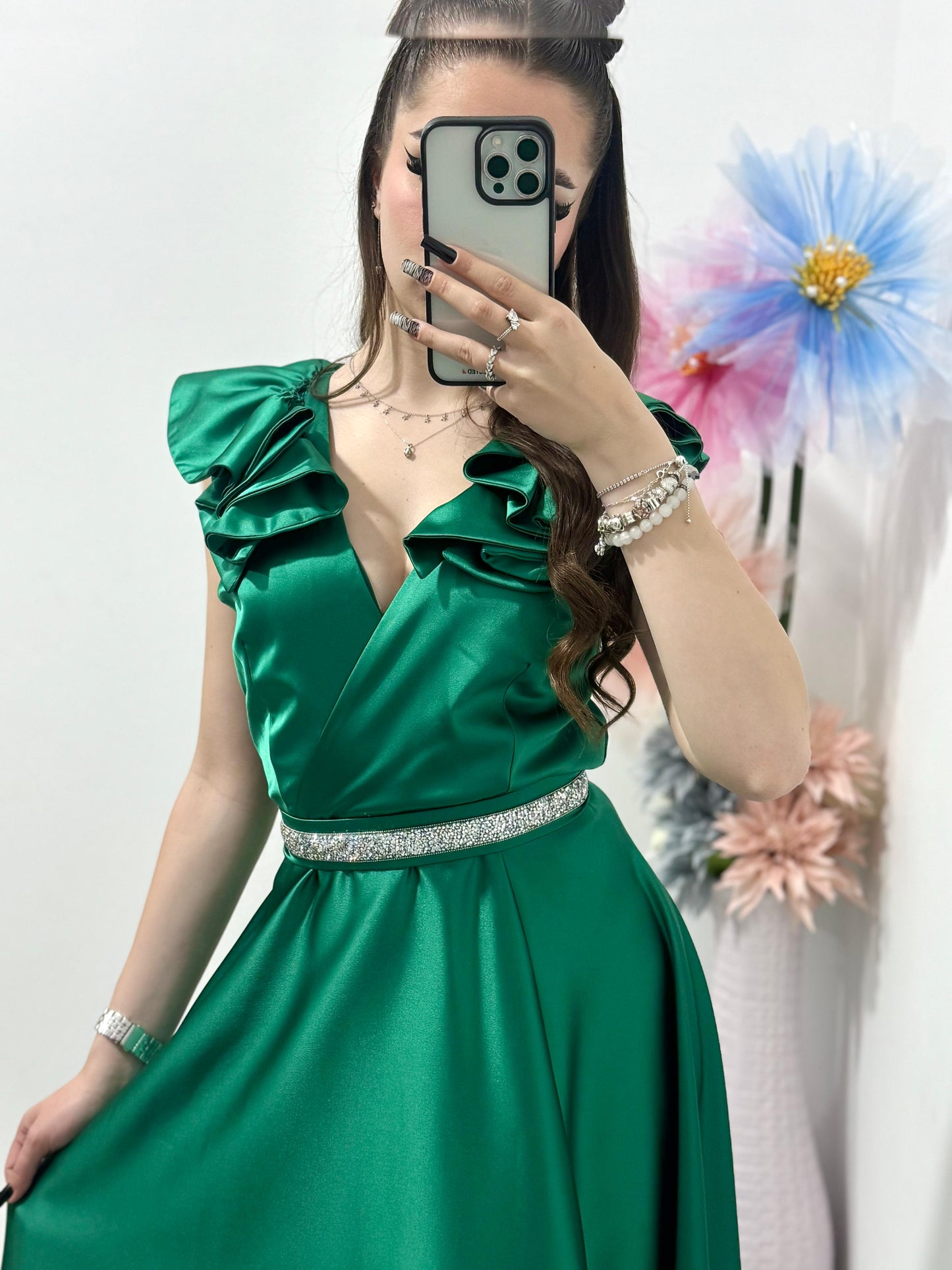 Rochie eleganta lunga asetat cu umeri accentuati Victoria