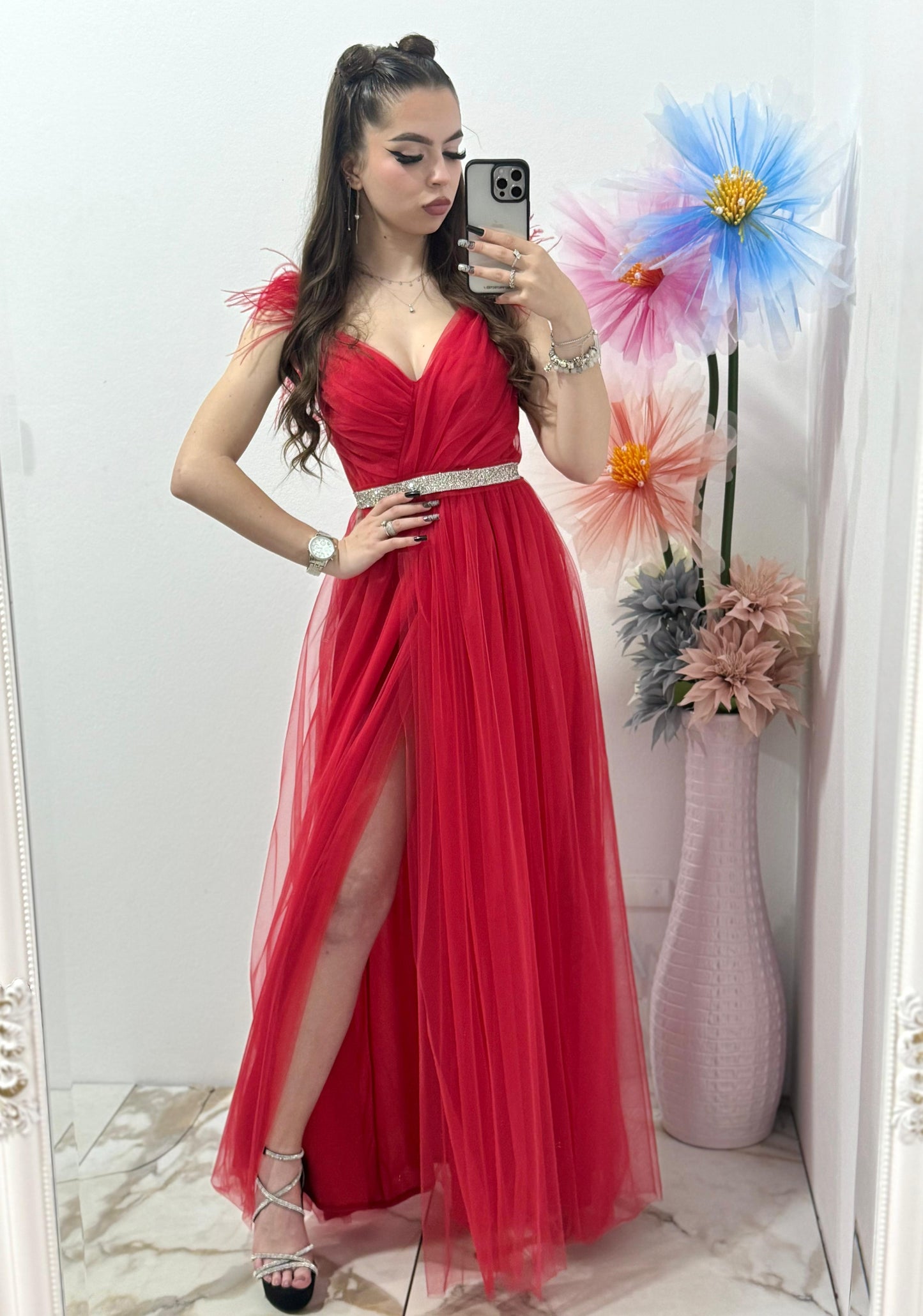 Rochie rosie din tull Amalia