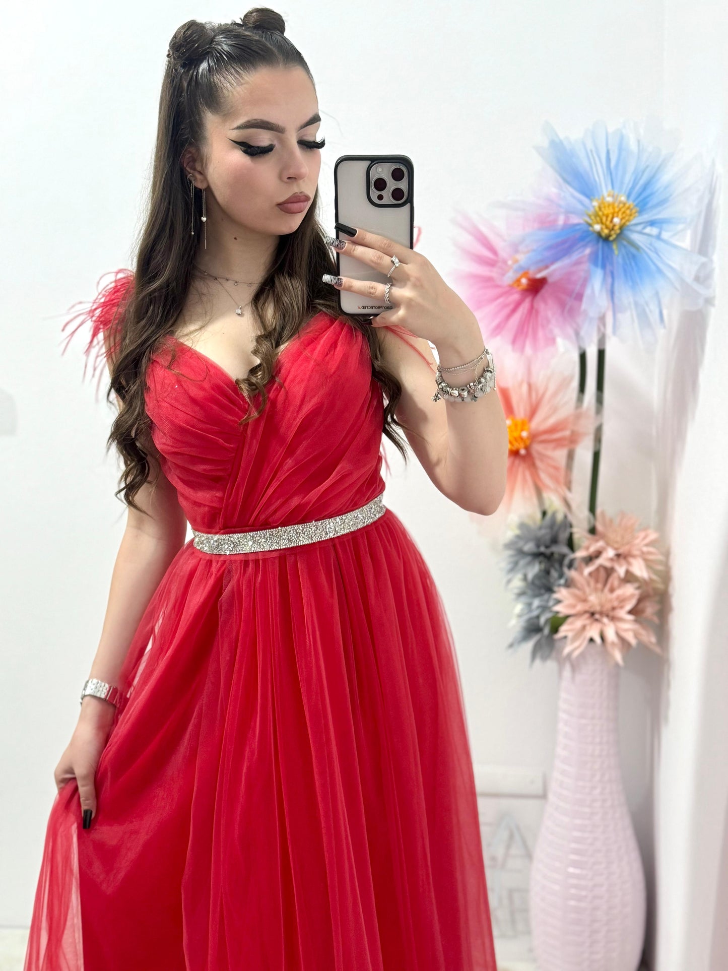 Rochie rosie din tull Amalia