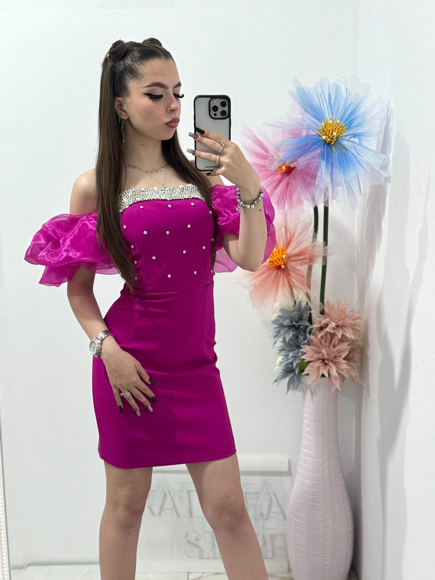 Rochie scurta fucsia Clarisse
