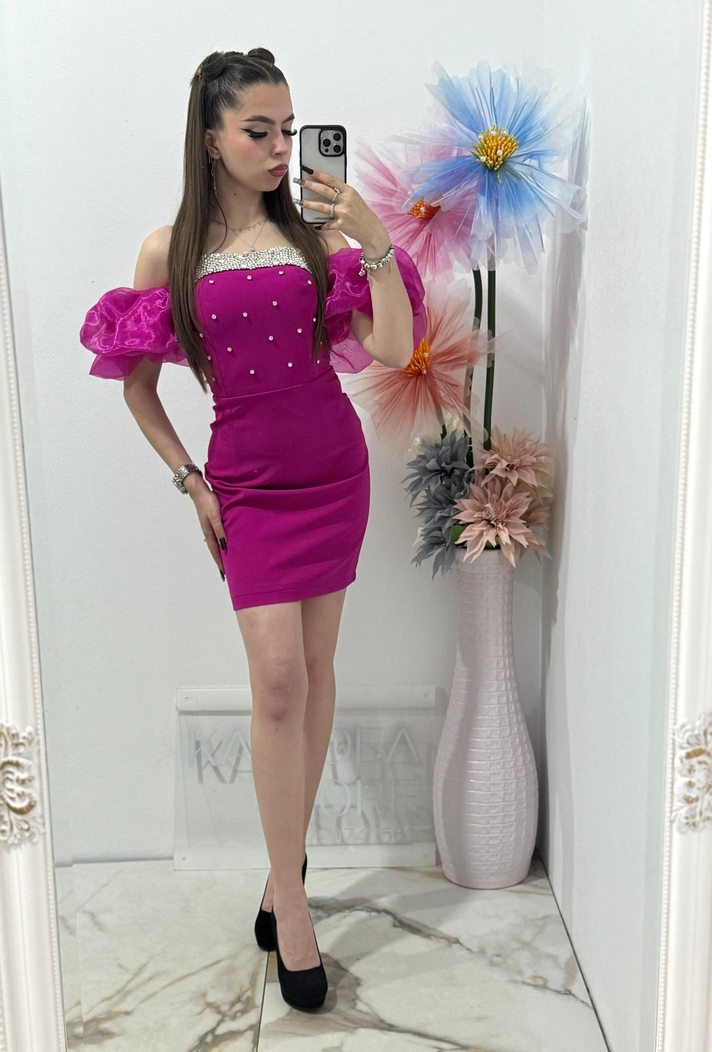 Rochie scurta fucsia Clarisse
