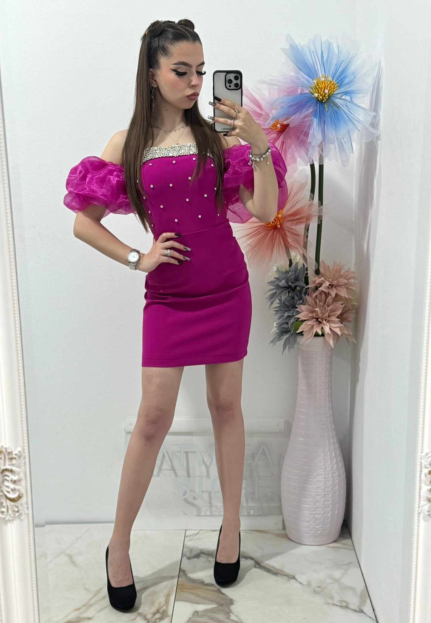 Rochie scurta fucsia Clarisse