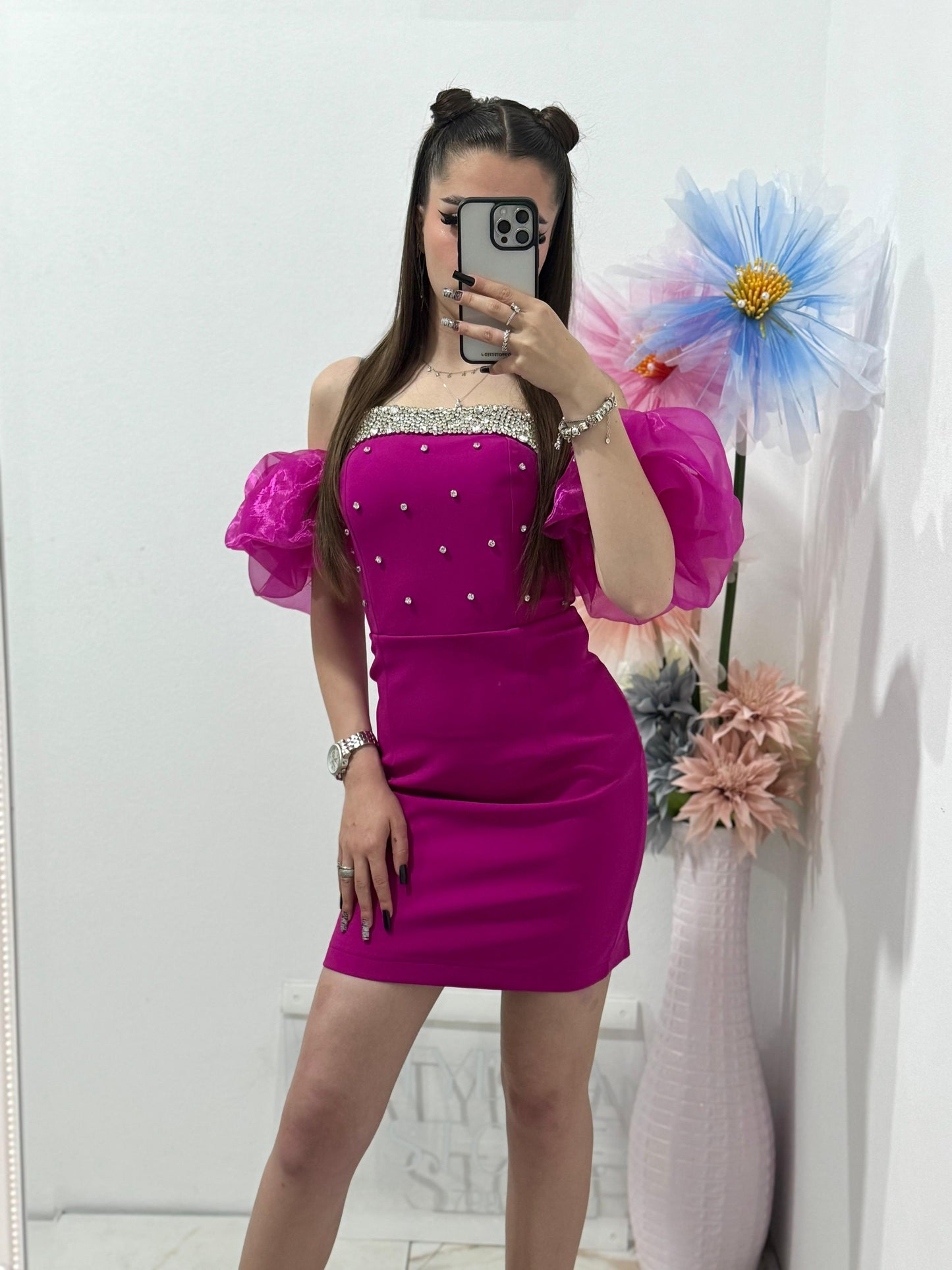 Rochie scurta fucsia Clarisse