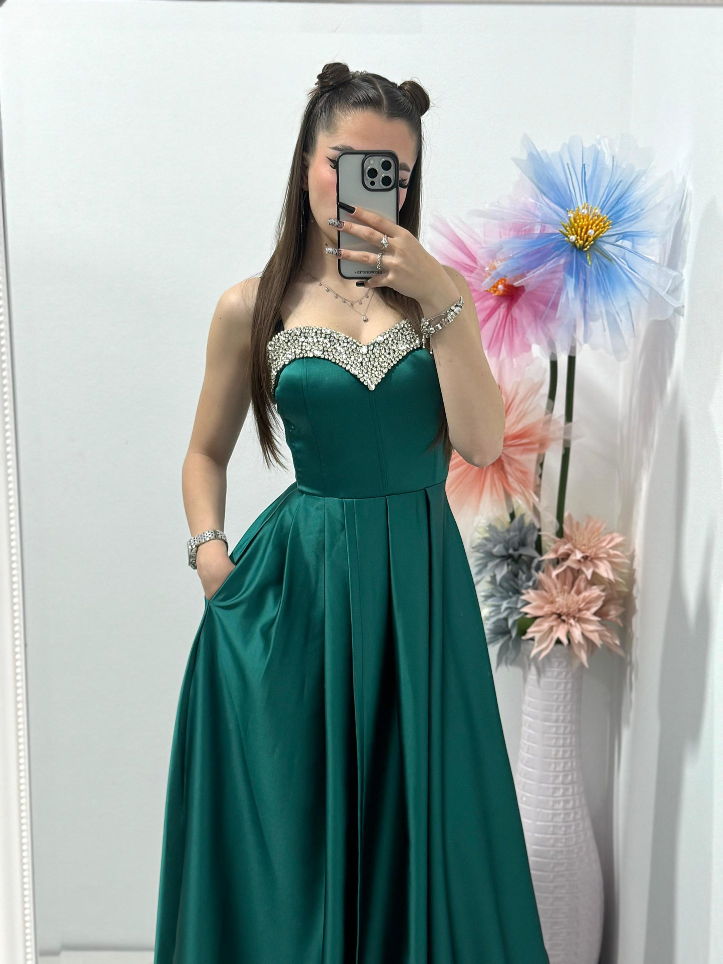 Rochie lunga eleganta, verde Jasmine