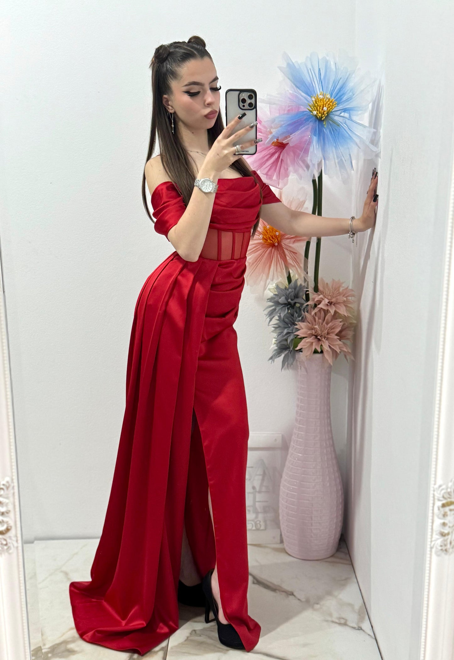 Rochie lunga rosie Adette