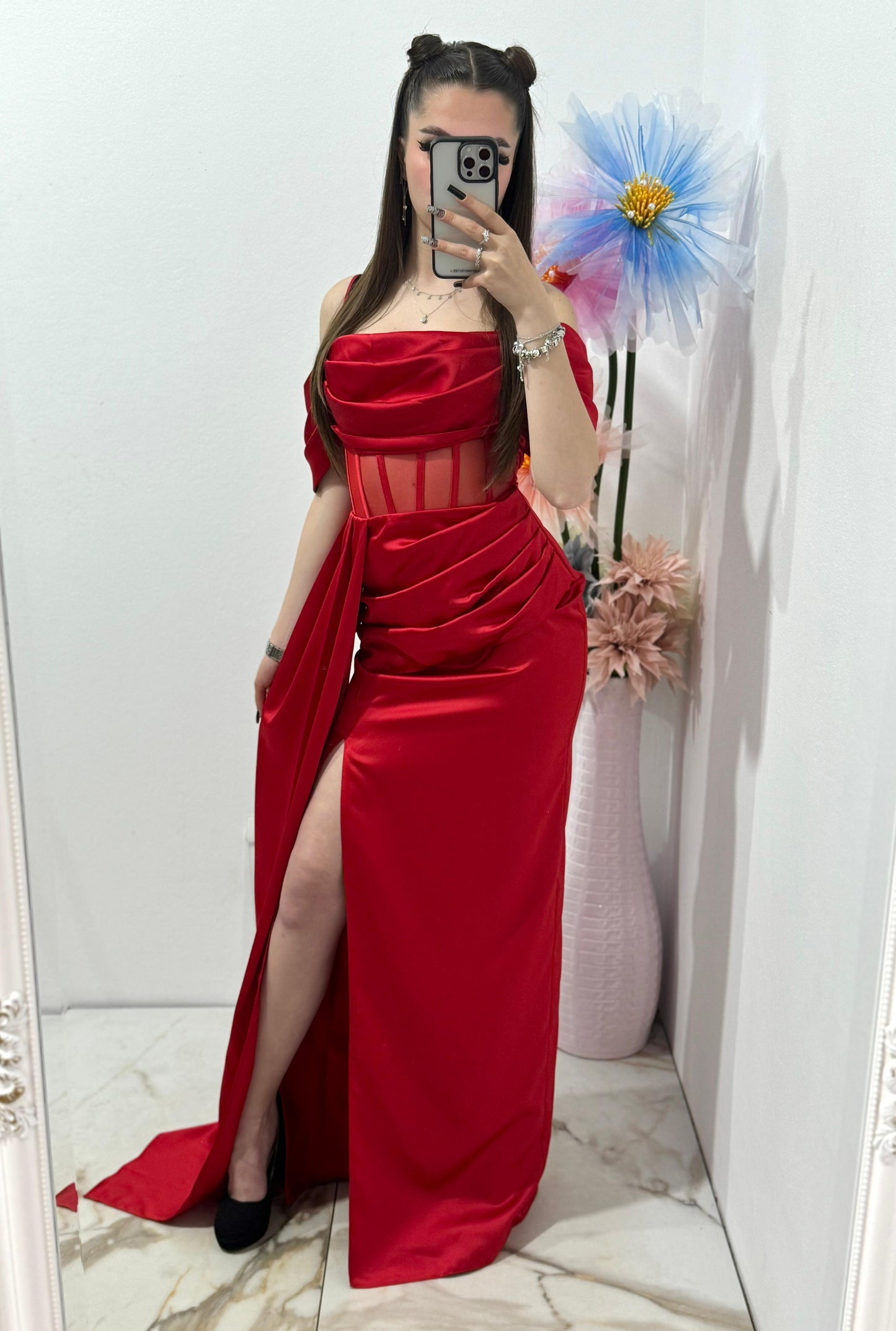 Rochie lunga rosie Adette