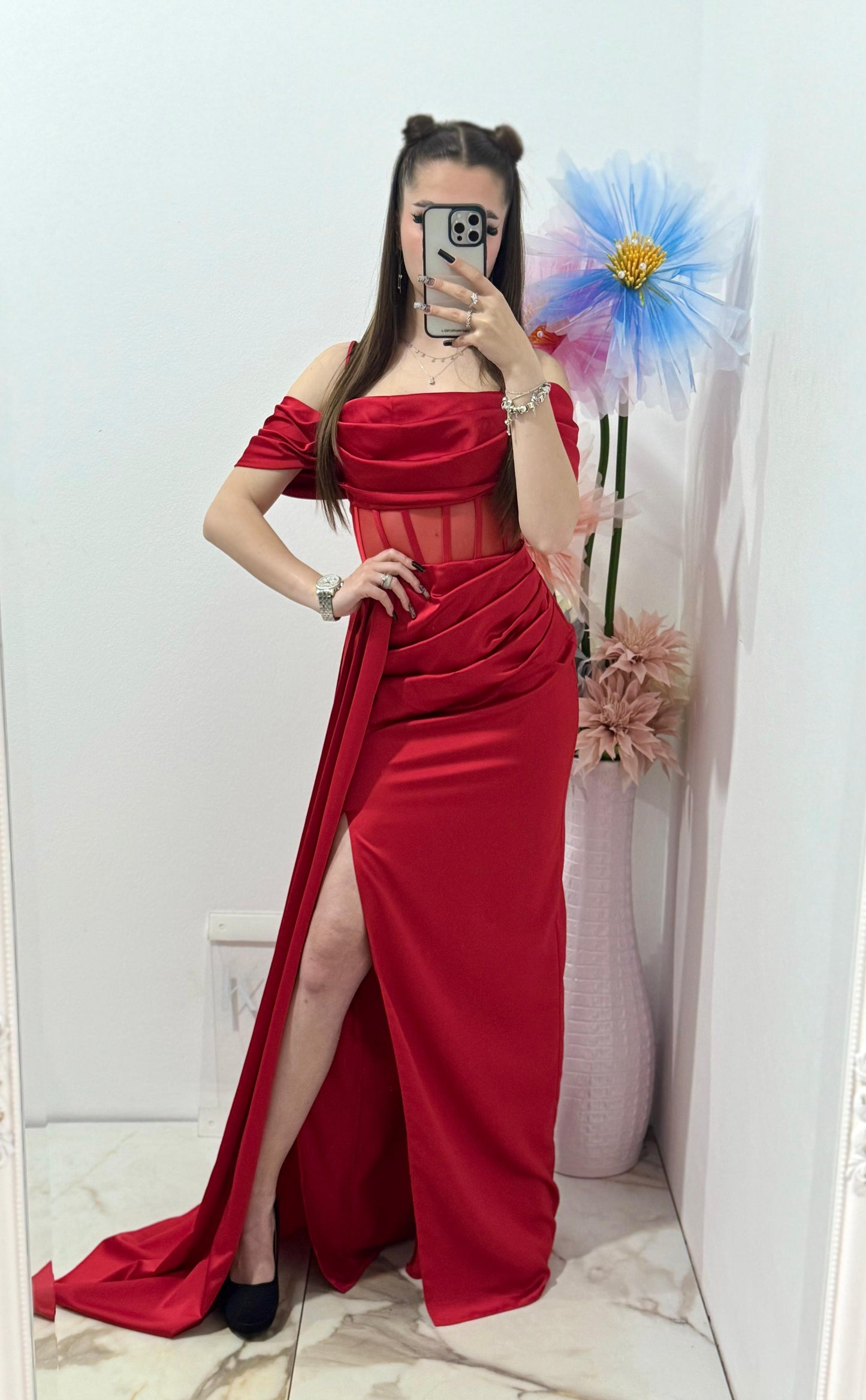 Rochie lunga rosie Adette