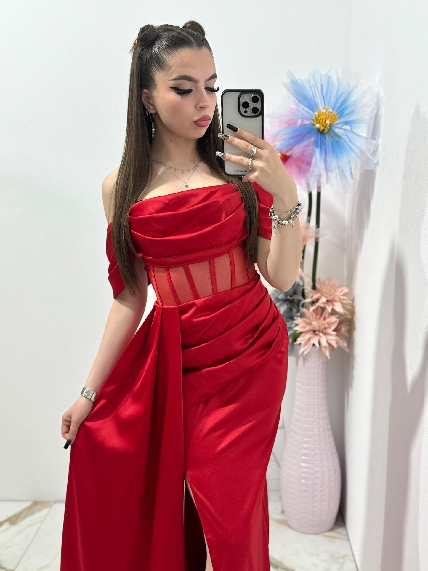 Rochie lunga rosie Adette
