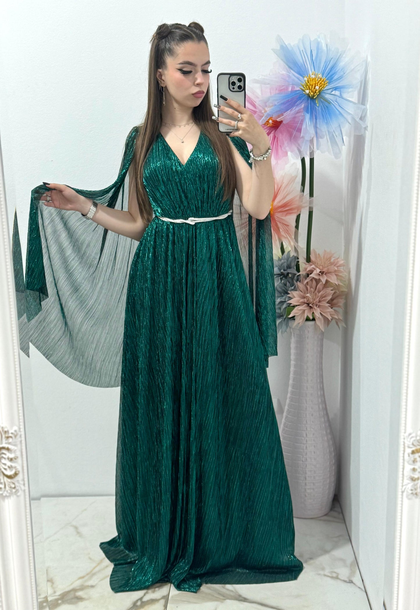 Rochie lunga ,eleganta verde smarald Coralia