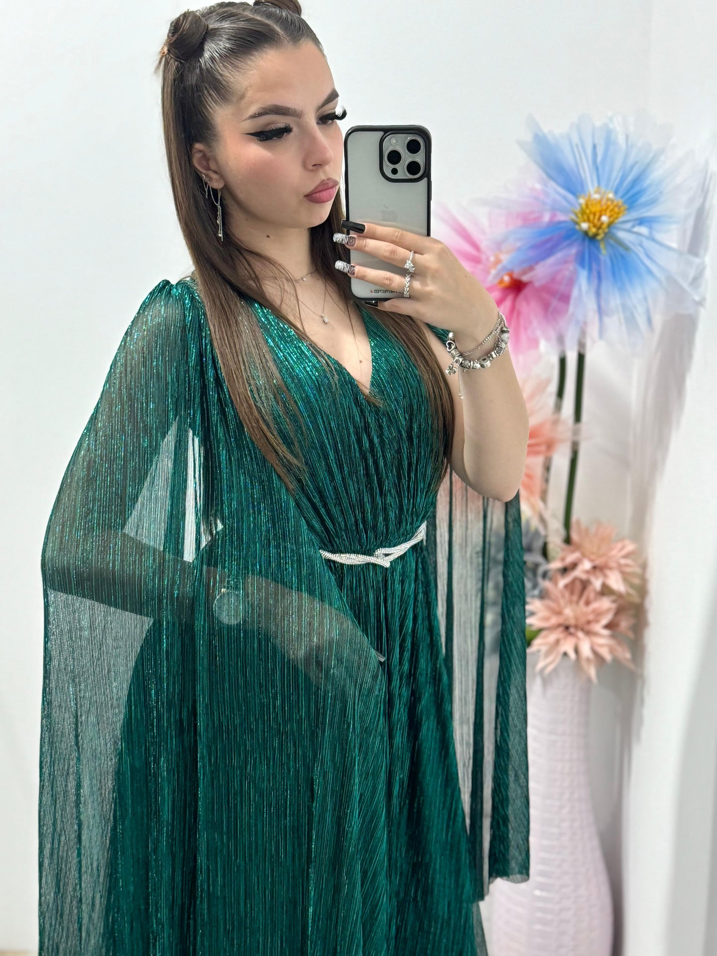 Rochie lunga ,eleganta verde smarald Coralia