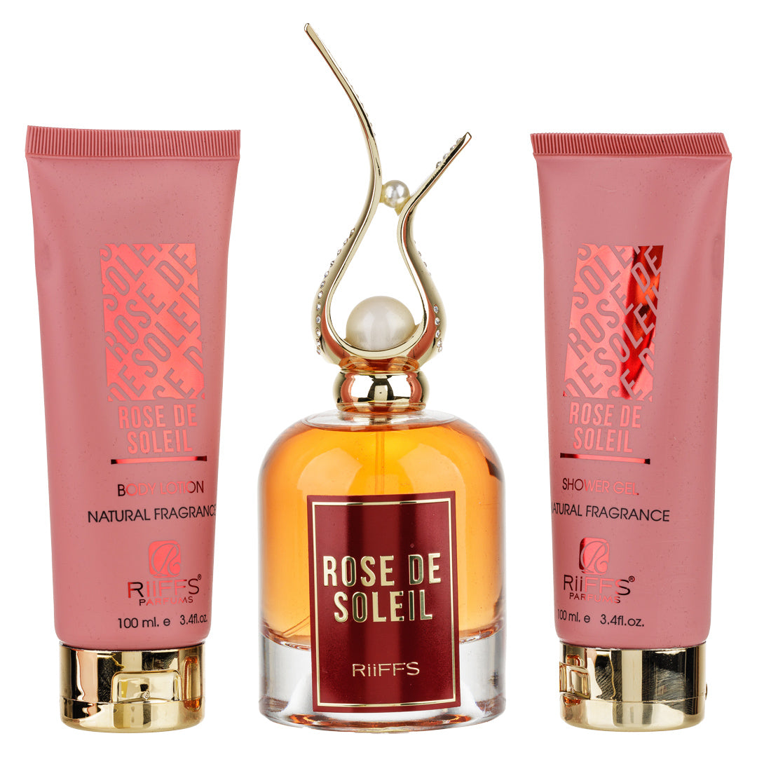 Set Cadou Rose De Soleil Apa de Parfum 100ml + Gel De Dus 100ml + Lotiune de corp 100ml, Riiffs